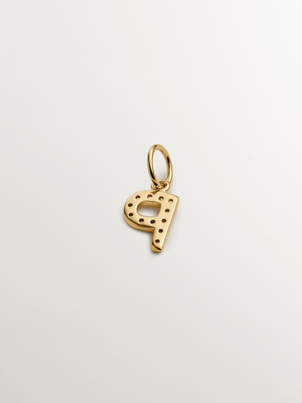 18K Yellow Gold Plated 925 Silver Charm with White Topaz, Initial P