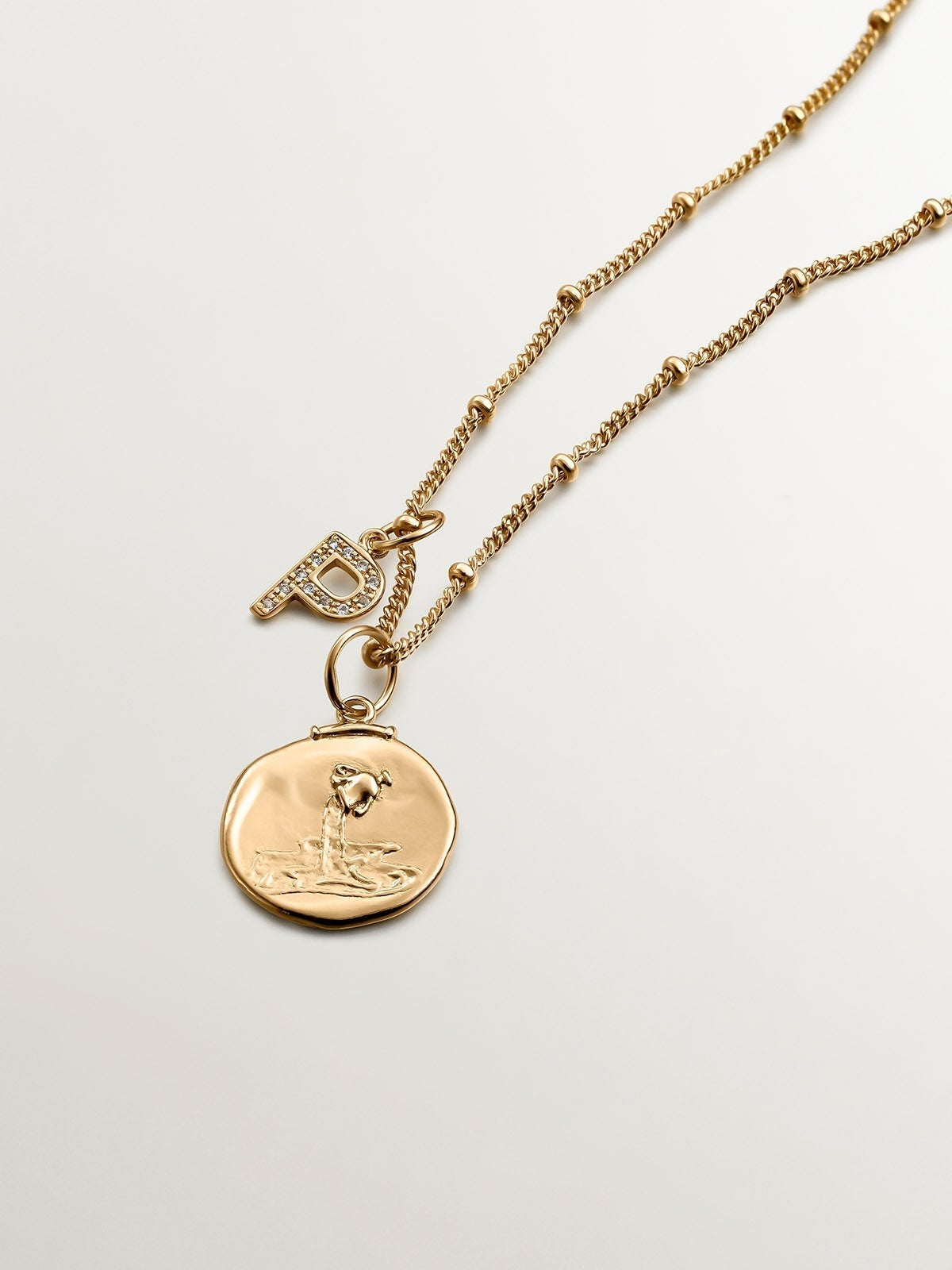 18K Yellow Gold Plated 925 Silver Charm with White Topaz, Initial P