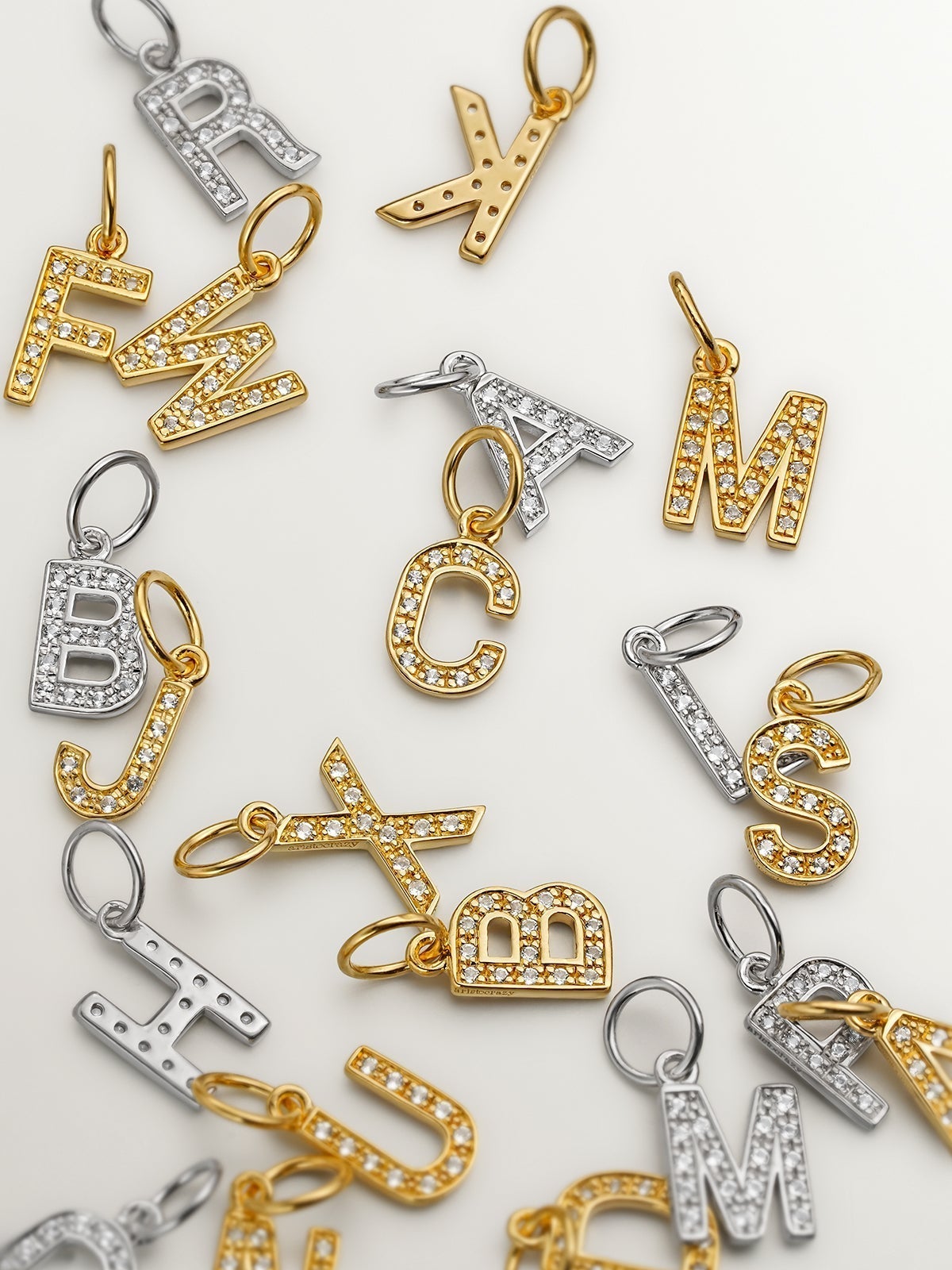 18K Yellow Gold Plated 925 Silver Charm with White Topaz, Initial P