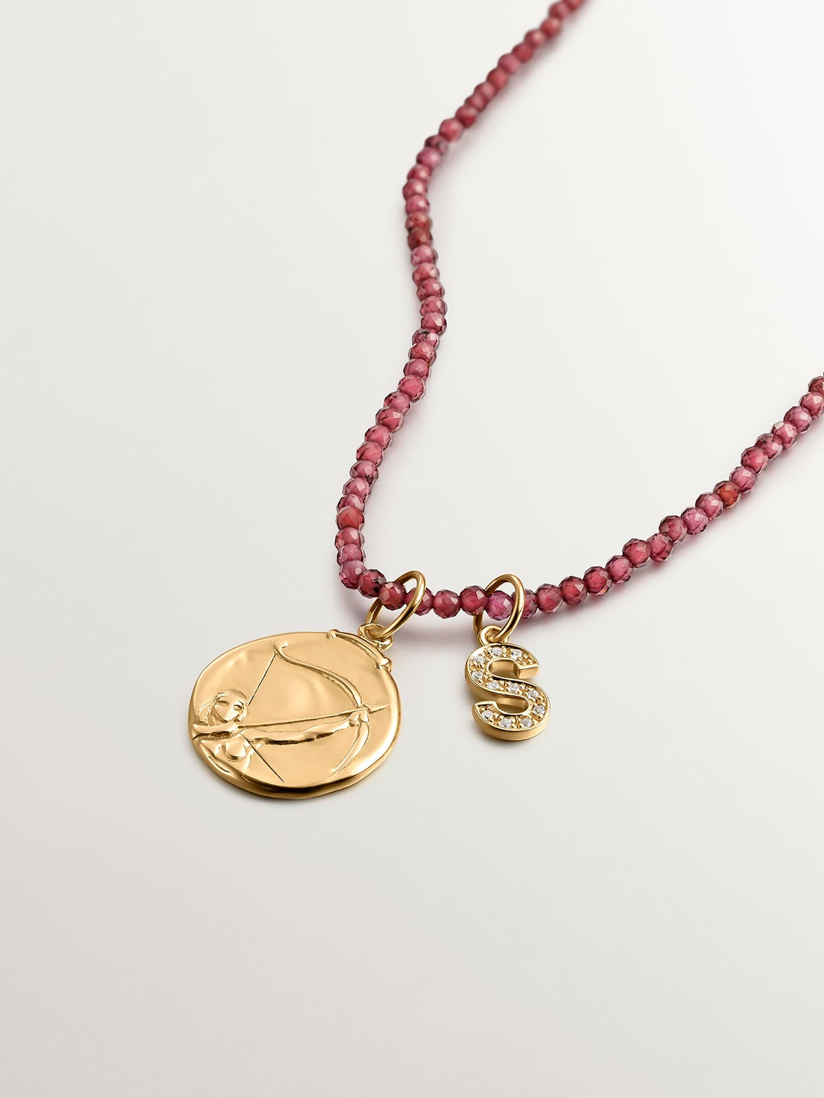 925 Silver charm dipped in 18K yellow gold and white topaz with initial S