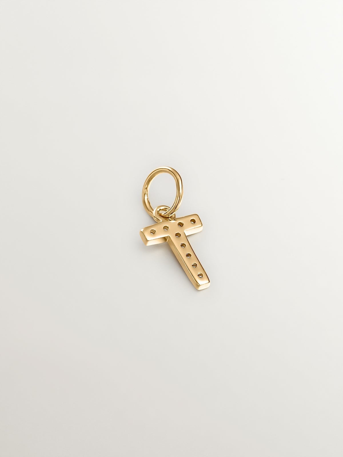 925 Silver Charm Plated in 18K Yellow Gold and White Topaz Initial T