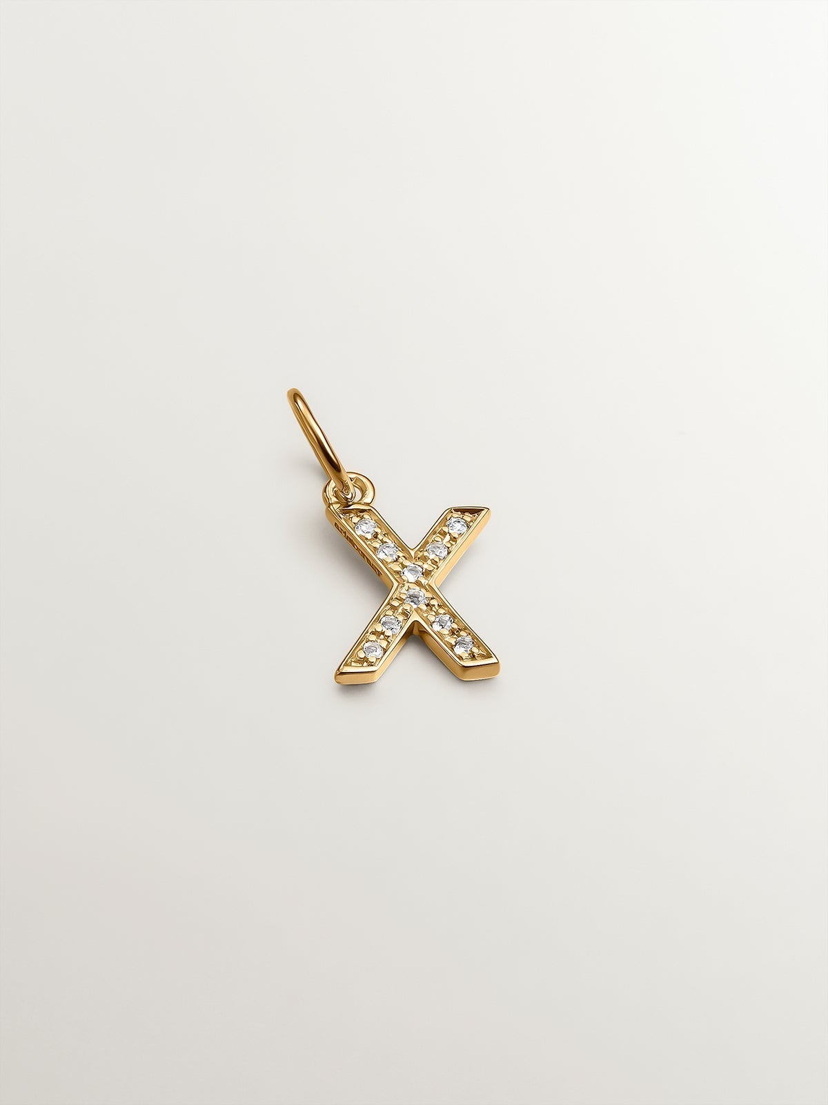 18K Yellow Gold Plated 925 Silver Charm with White Topaz Initial X