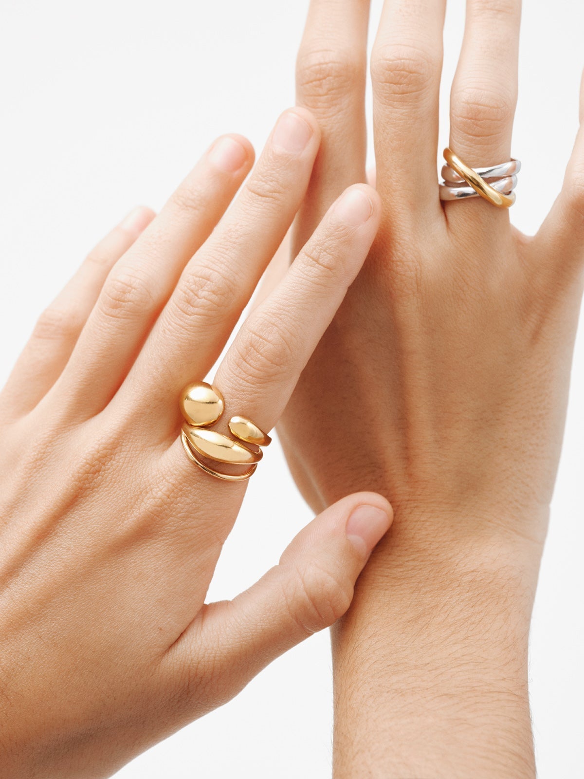 Bicolor triple ring made of 925 silver and 925 silver bathed in 18K yellow gold.