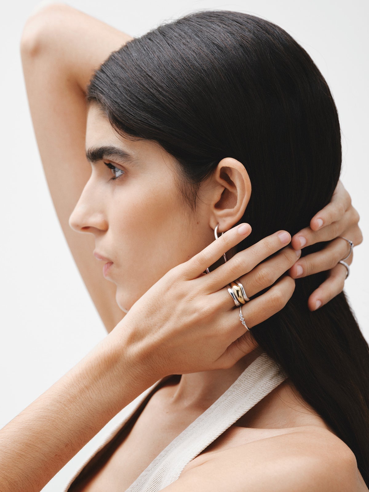 Wide triple bicolored ring made of 925 silver and 925 silver dipped in 18K yellow gold.