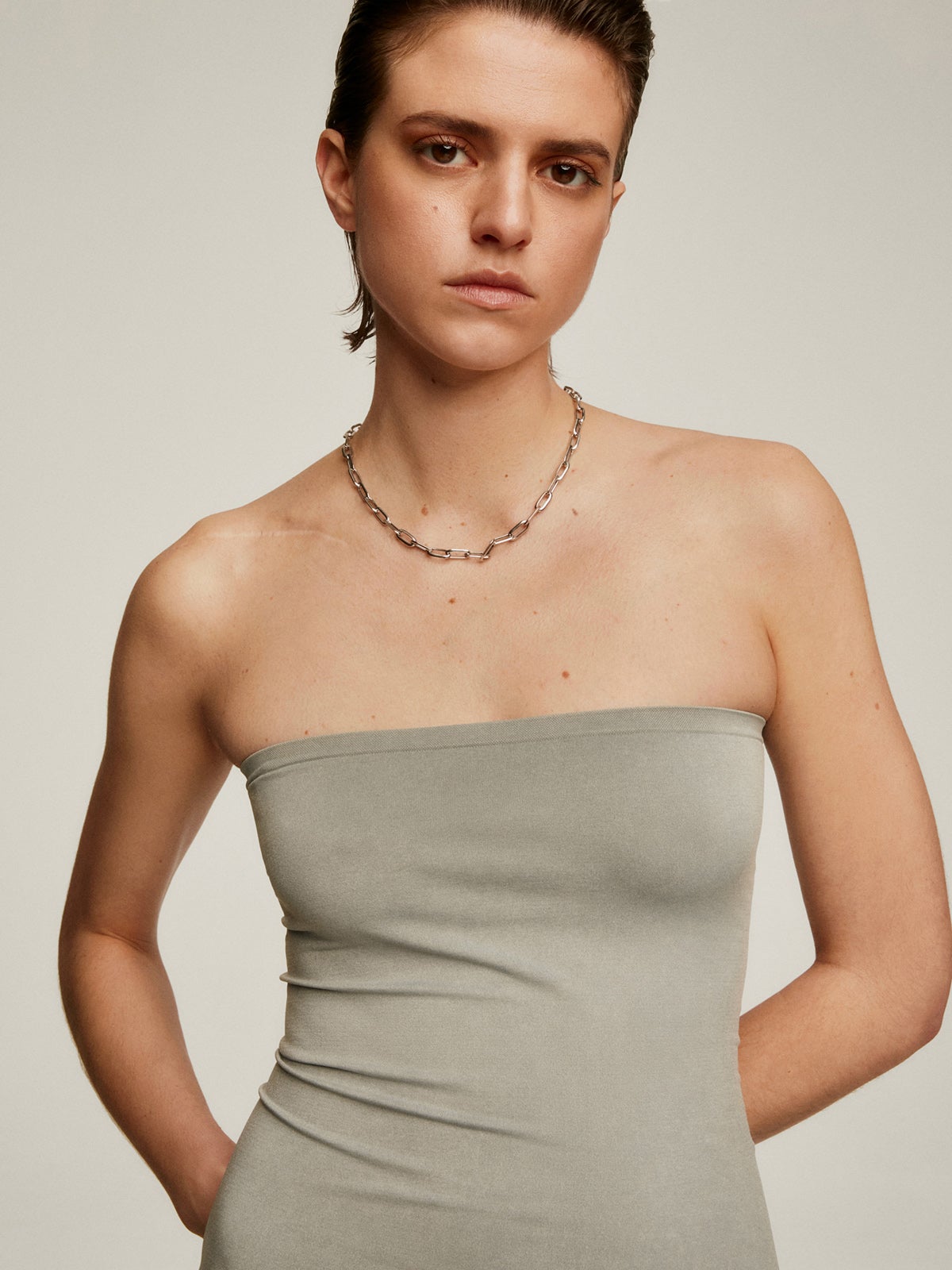 45 cm rectangular link necklace in rhodium-plated 925 silver