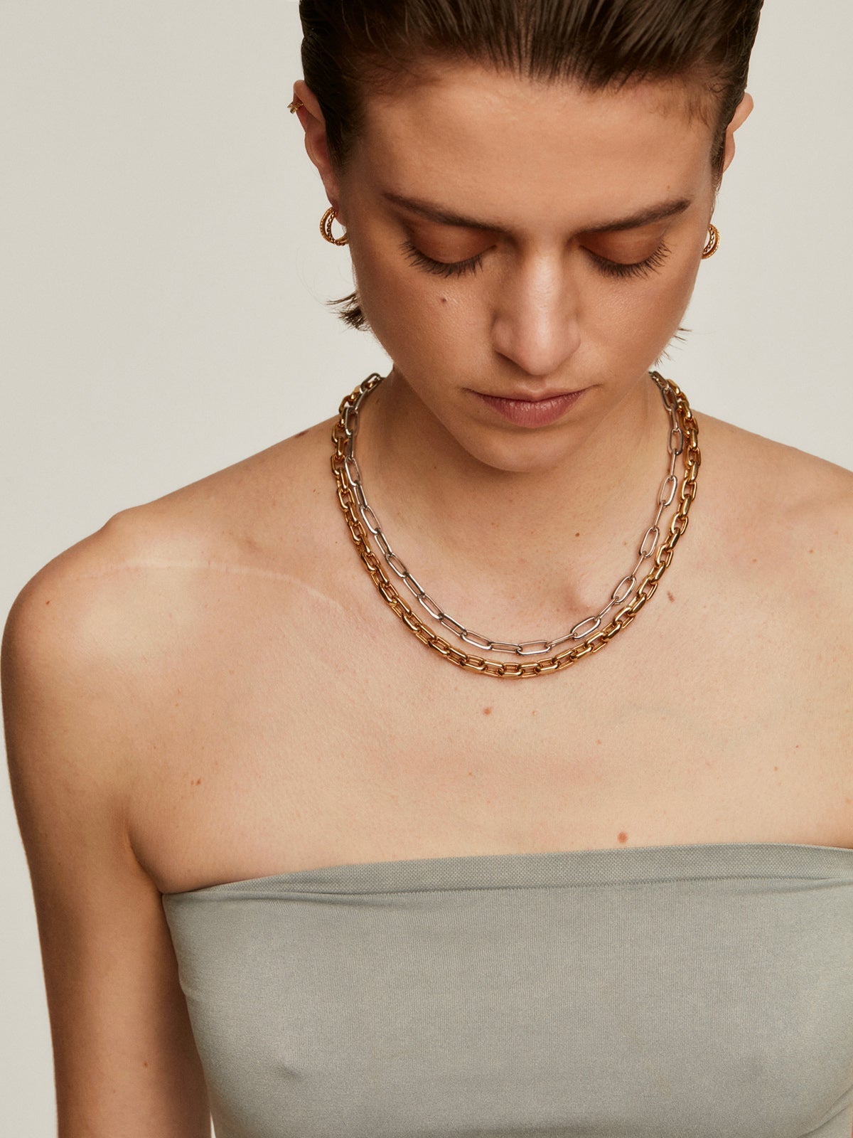 45 cm rectangular link necklace in rhodium-plated 925 silver