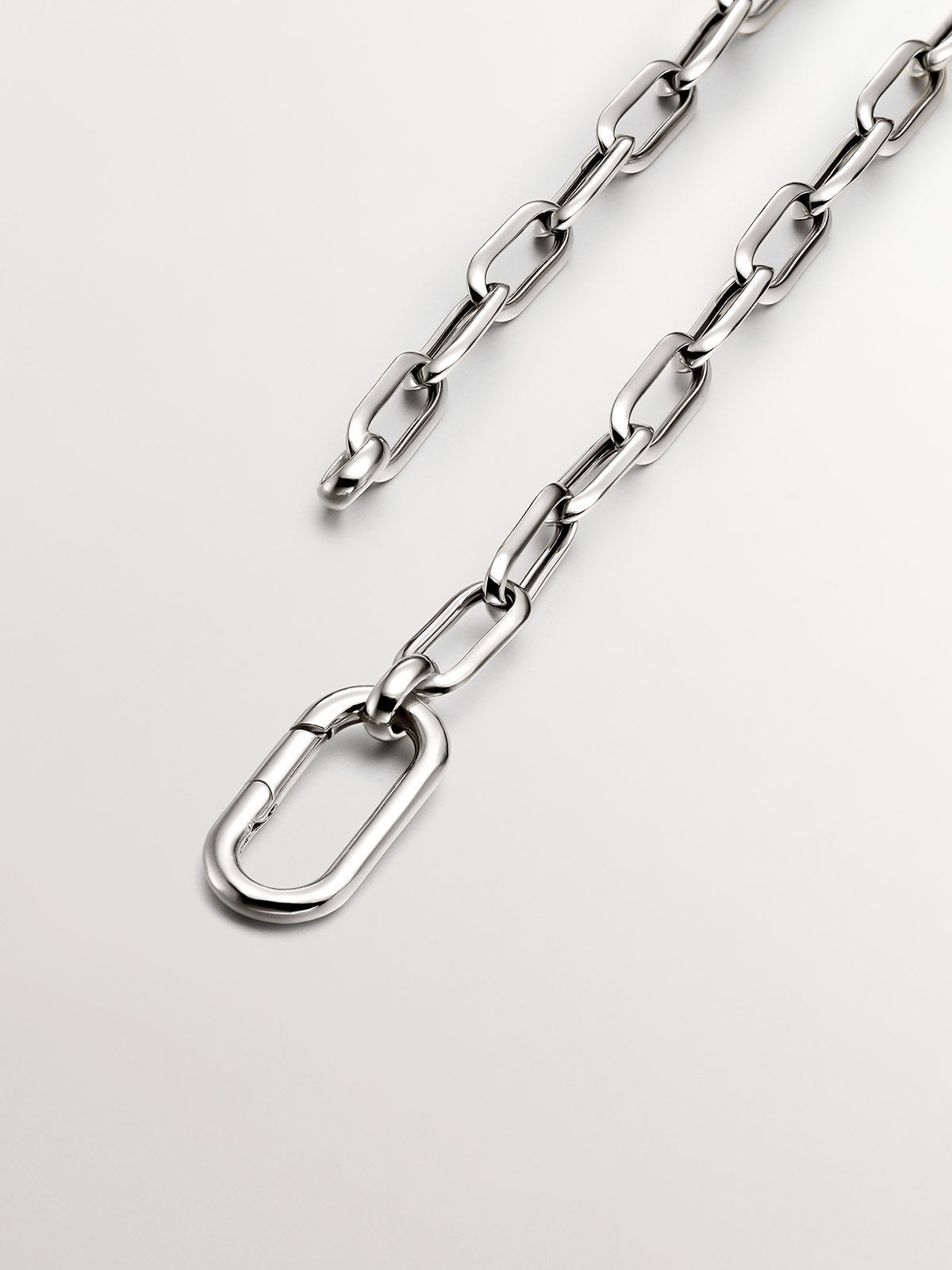 45 cm rectangular link necklace in rhodium-plated 925 silver