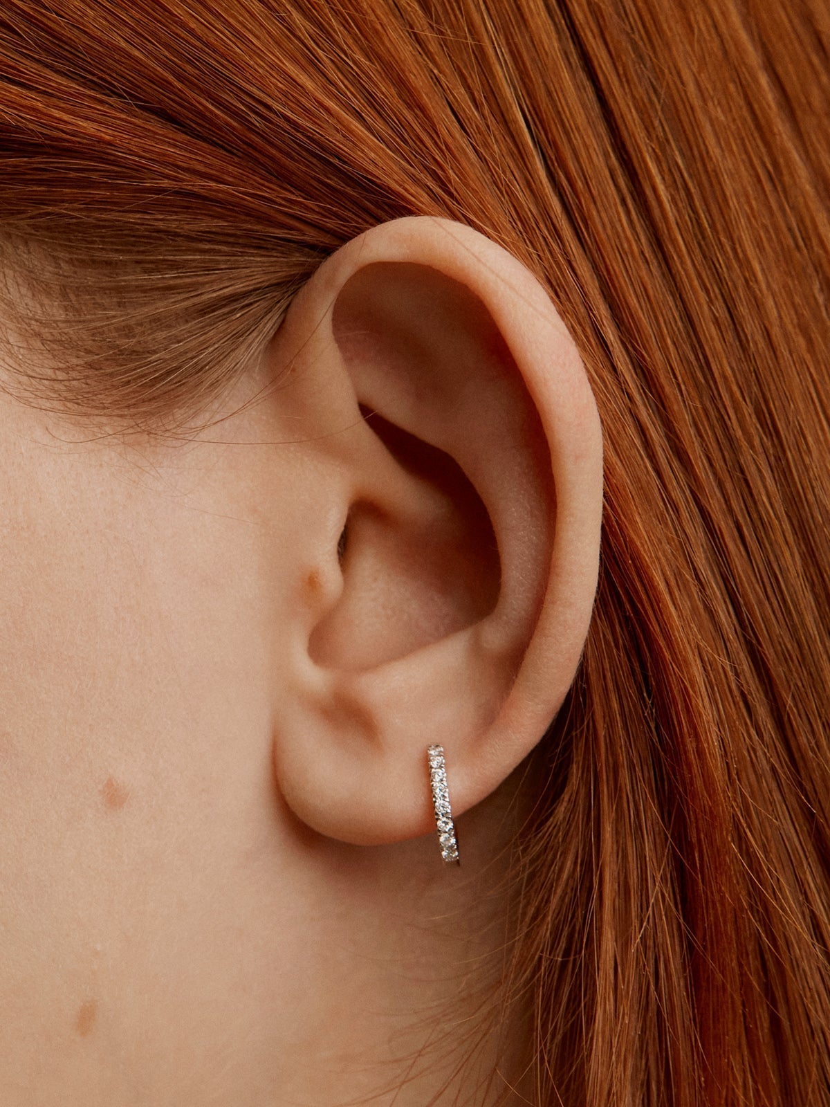18K White Gold Small Single Hoop Earring with Diamonds