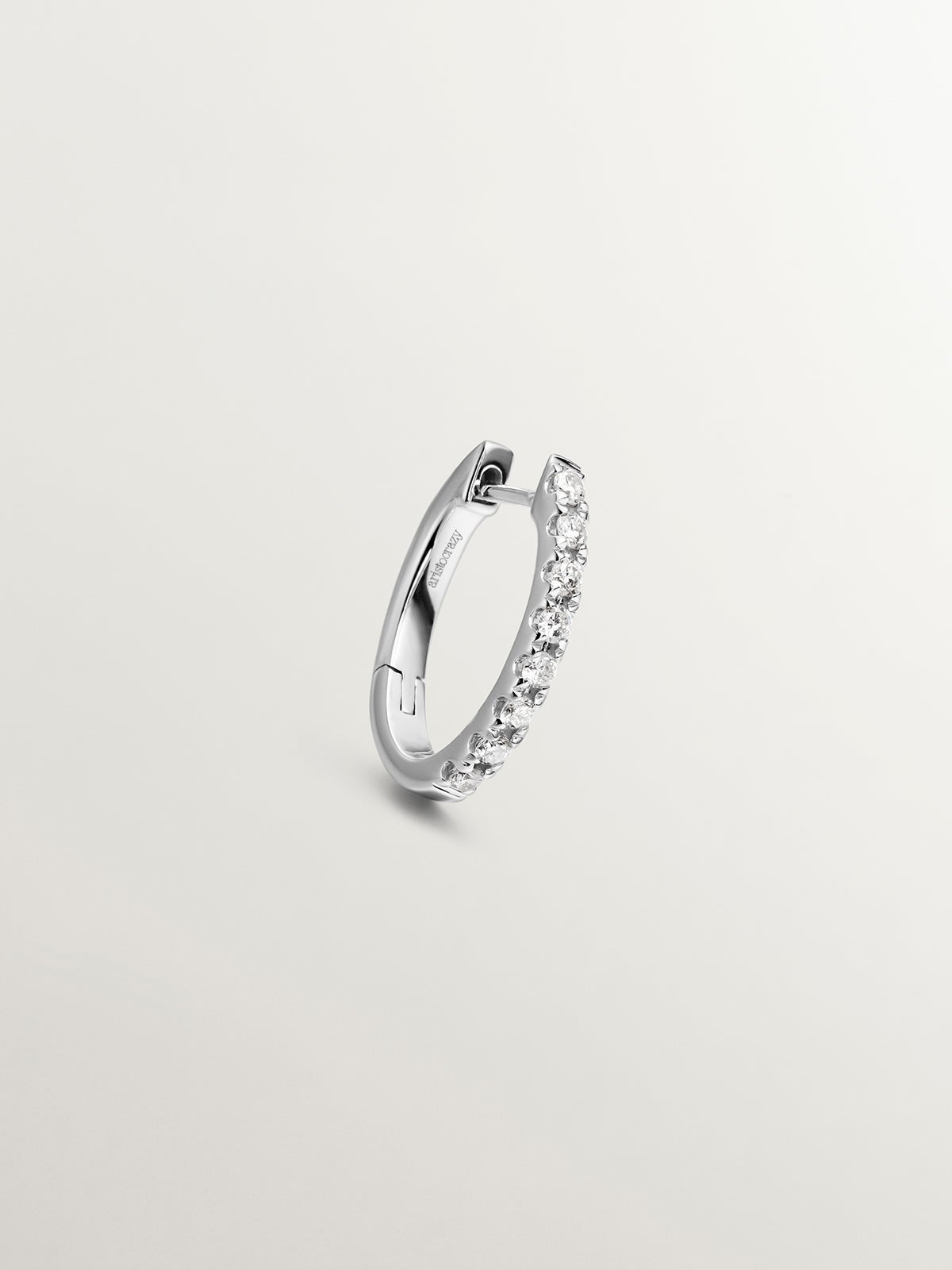 18K White Gold Small Single Hoop Earring with Diamonds