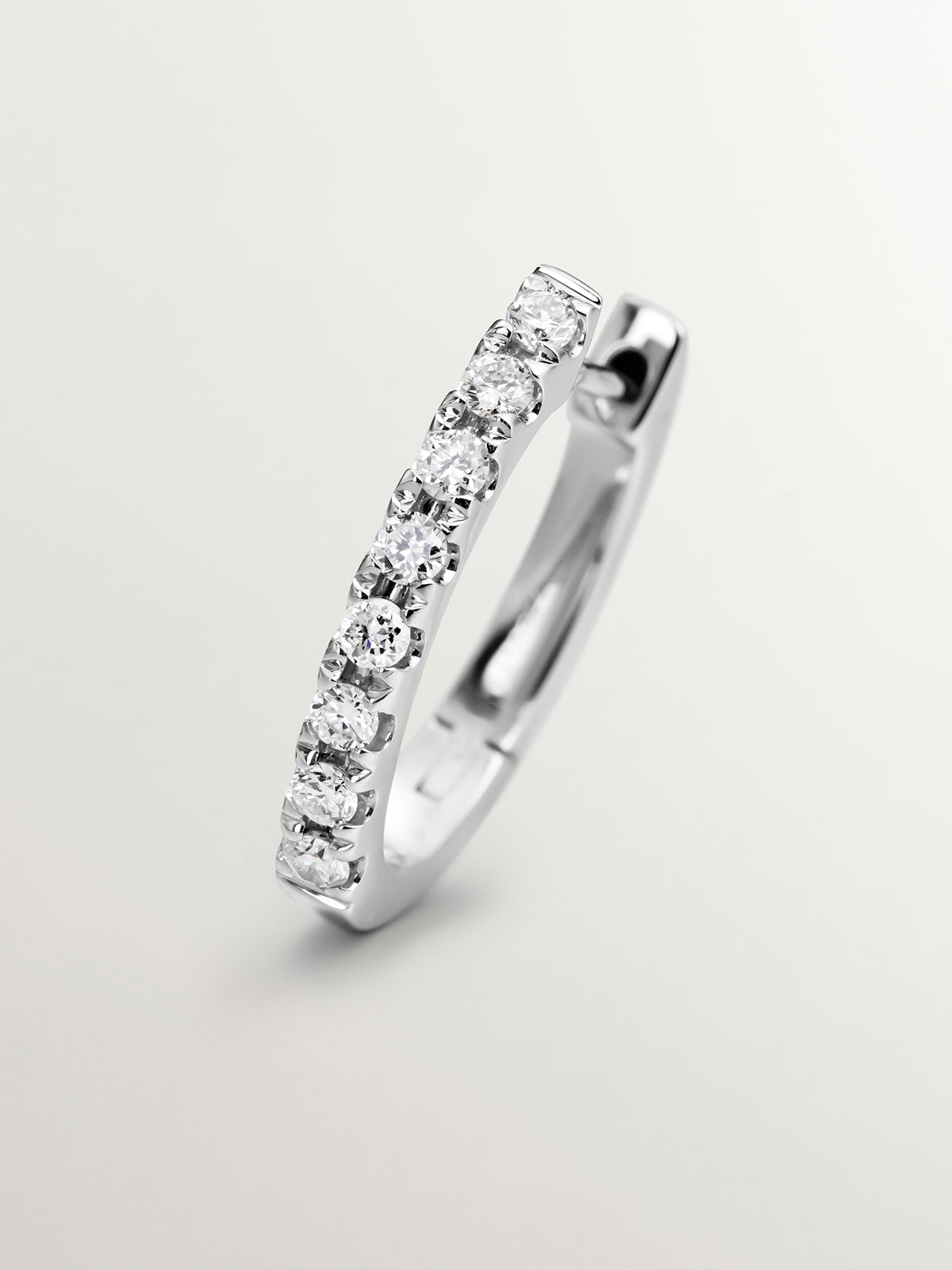 18K White Gold Small Single Hoop Earring with Diamonds