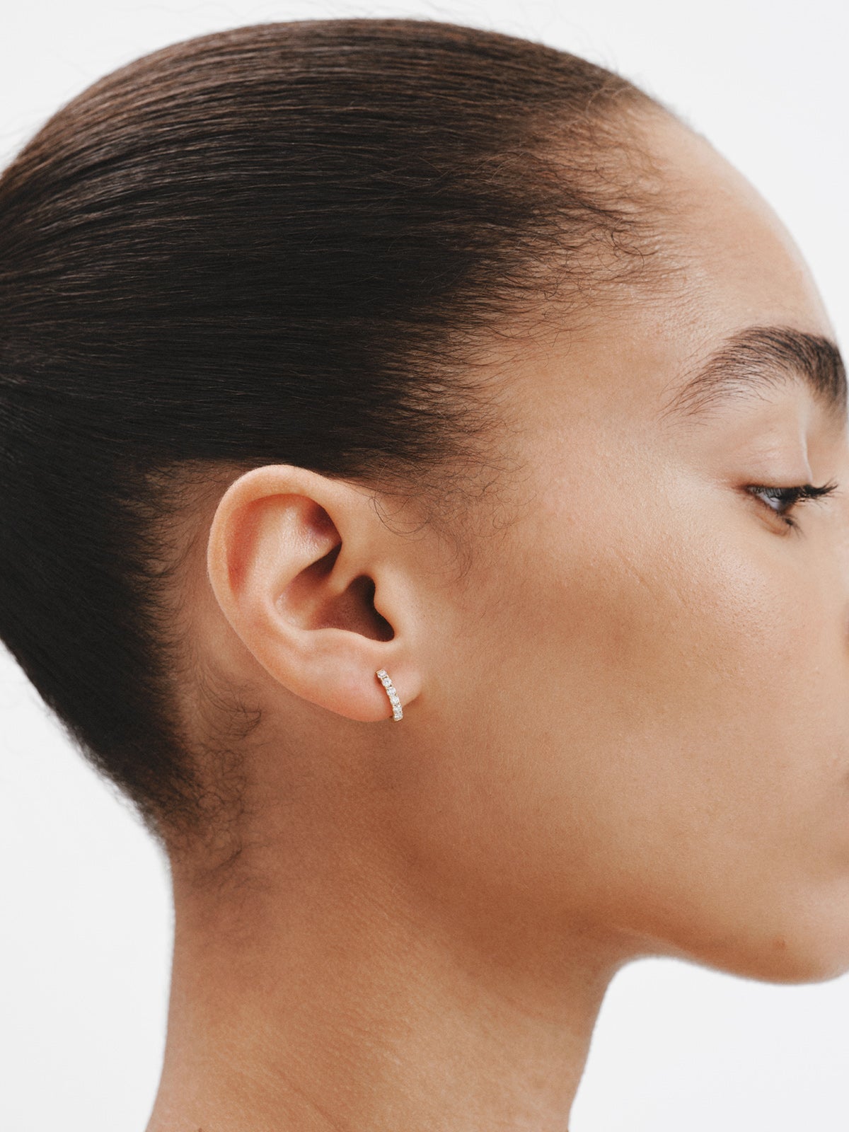 18K Yellow Gold Single Hoop Earring with Diamonds