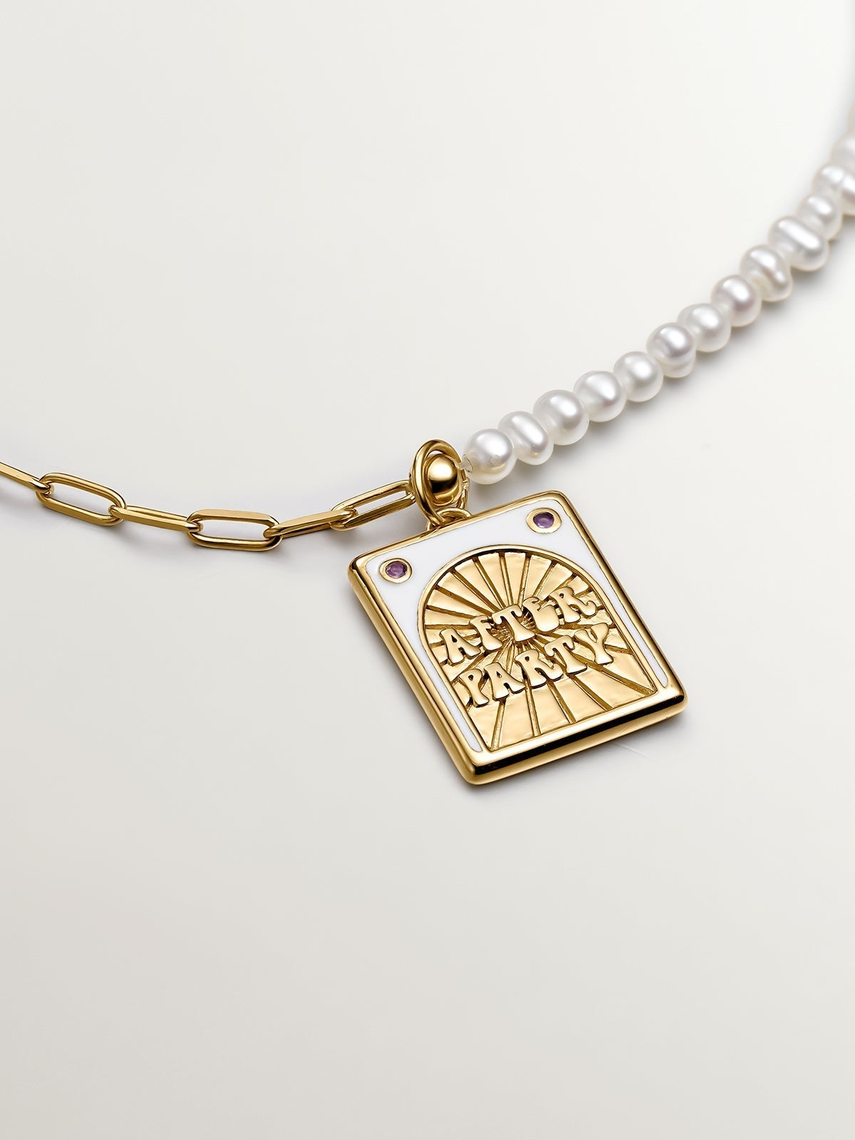 925 silver link necklace in 18k yellow gold with pearls