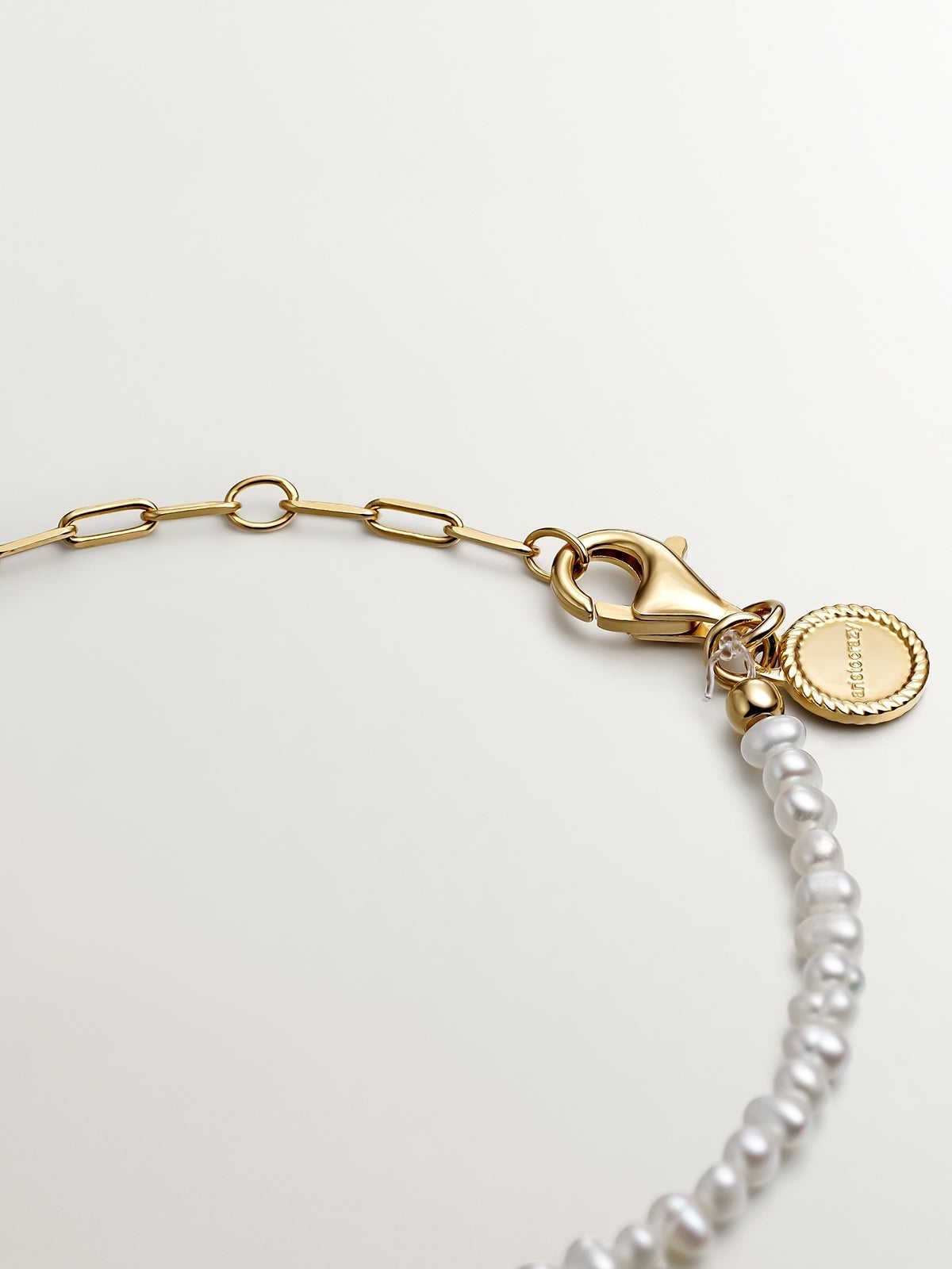 925 silver link necklace in 18k yellow gold with pearls