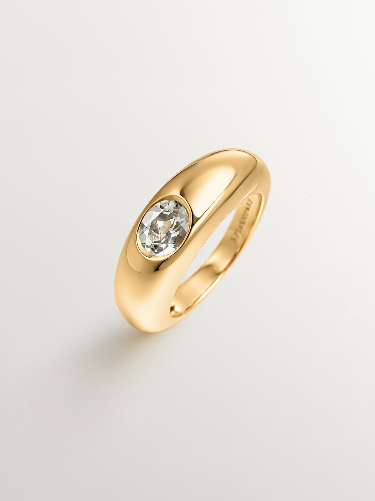 925 silver ring plated in 18K yellow gold with green quartz