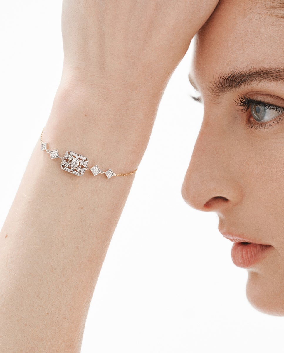 18K white and yellow gold bracelet with brilliant cut diamonds