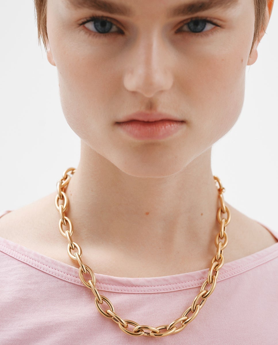 18K yellow gold plated 925 silver chain with oval links
