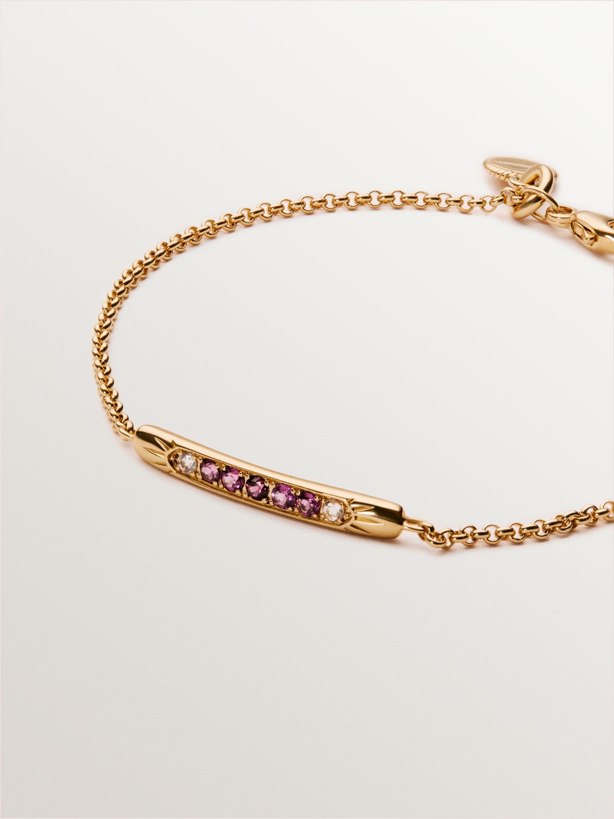 Bracelet en argent sterling 925 en or amarillo de 18 carats avec tiges moradas et topacios blancos