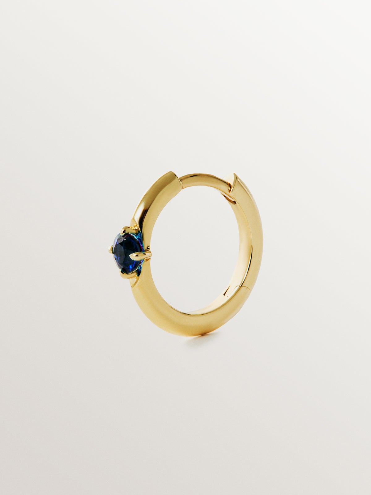 9K Yellow Gold Blue Sapphire Single Hoop Earring