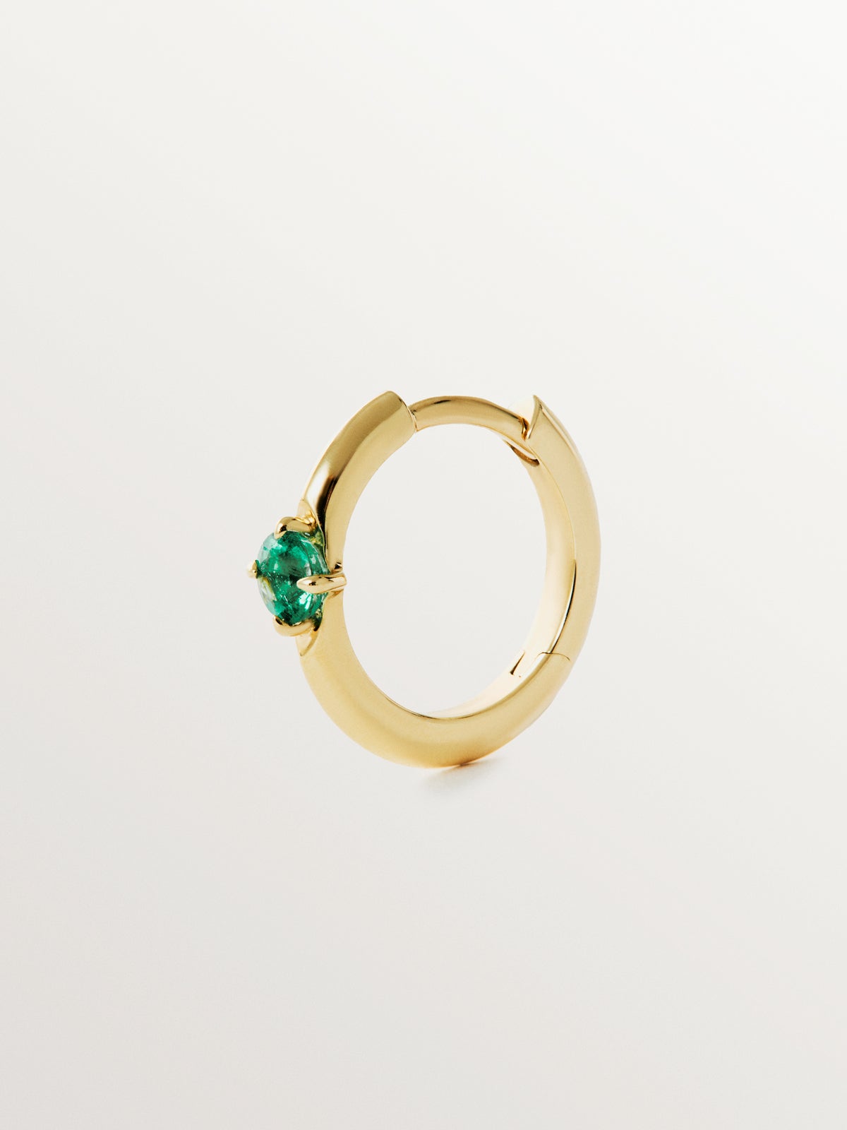 9K Yellow Gold Emerald Single Hoop Earring
