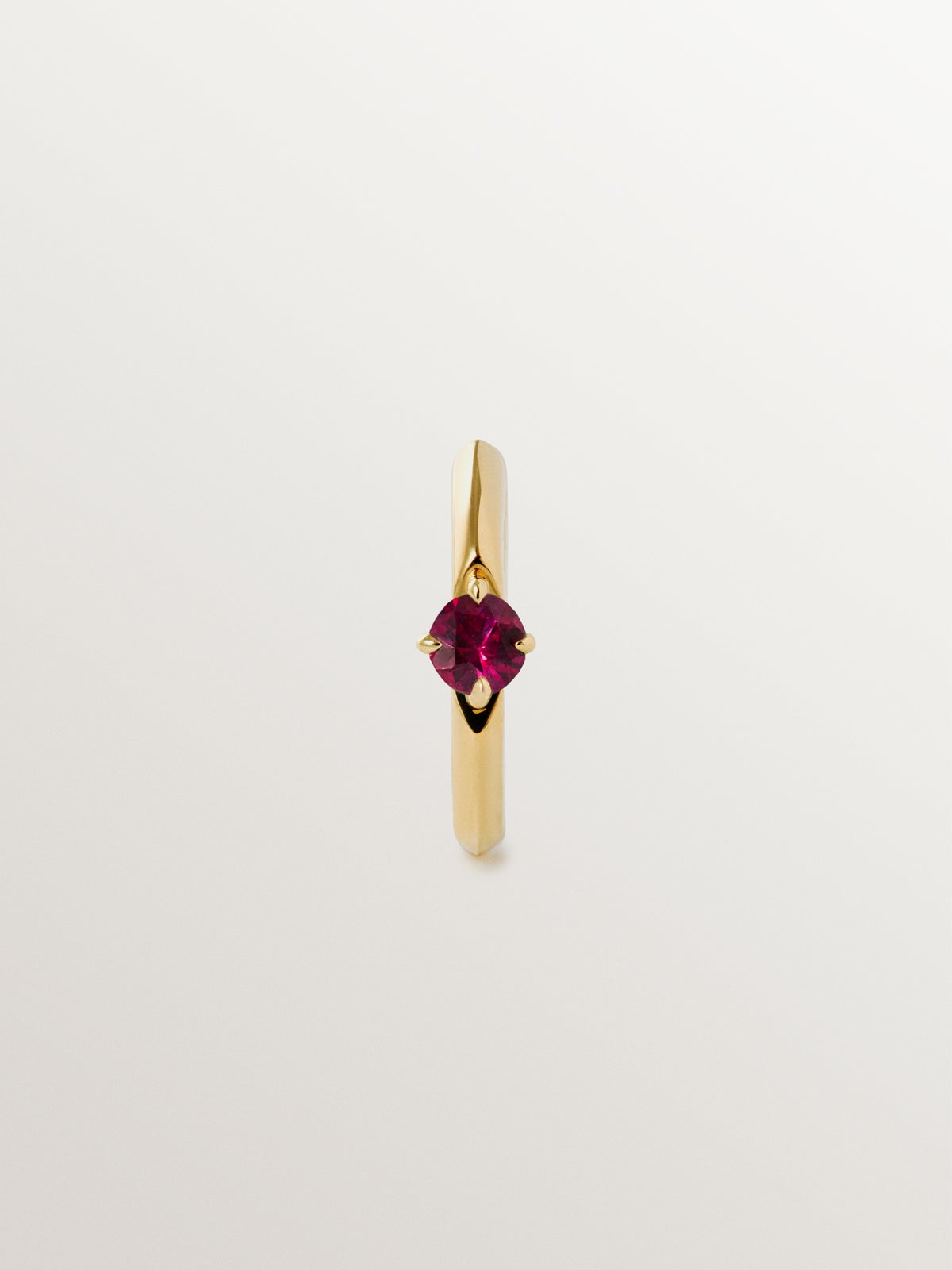9K Yellow Gold Ruby Single Hoop Earring