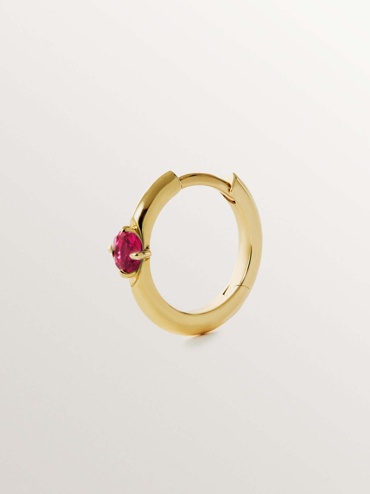 9K Yellow Gold Ruby Single Hoop Earring