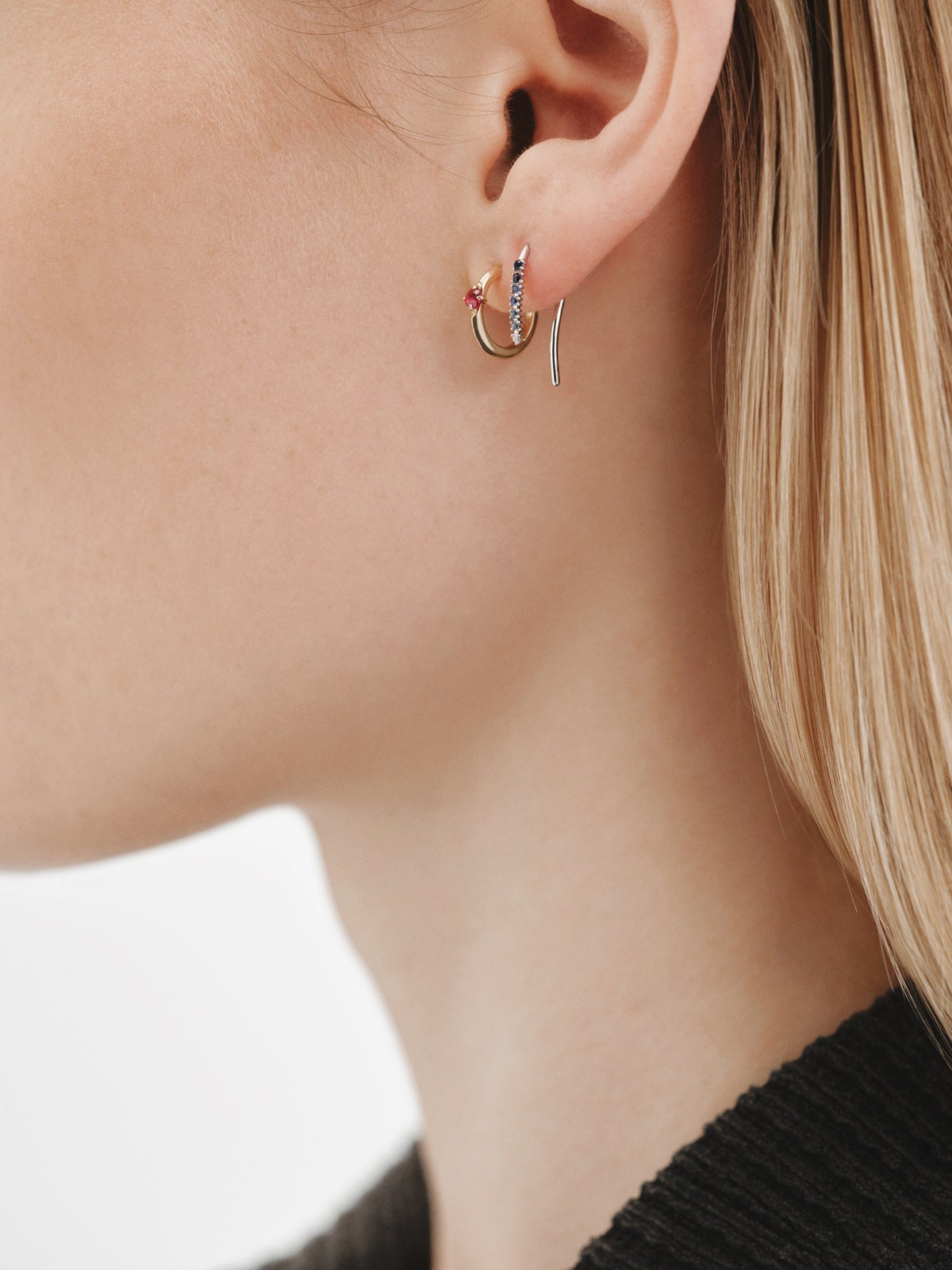 9K Yellow Gold Ruby Single Hoop Earring