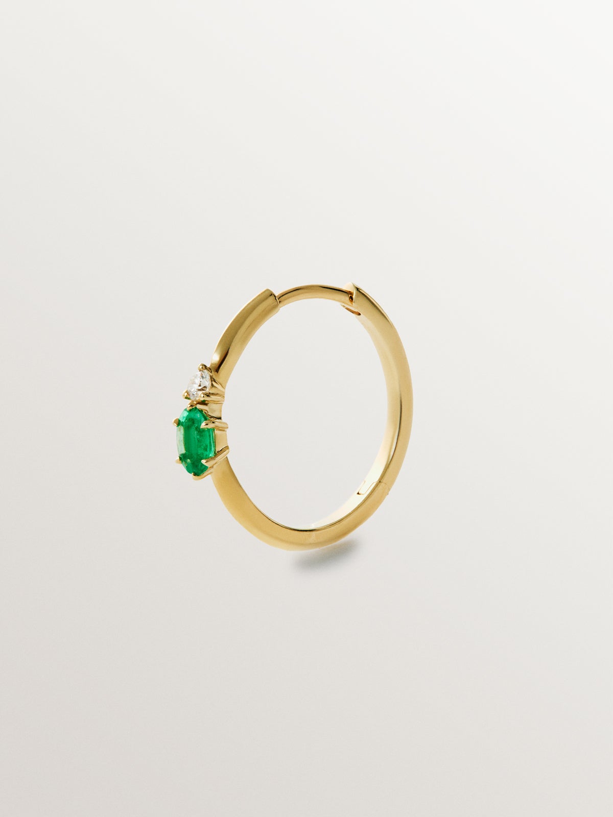 9K Yellow Gold Emerald and Diamond Single Hoop Earring