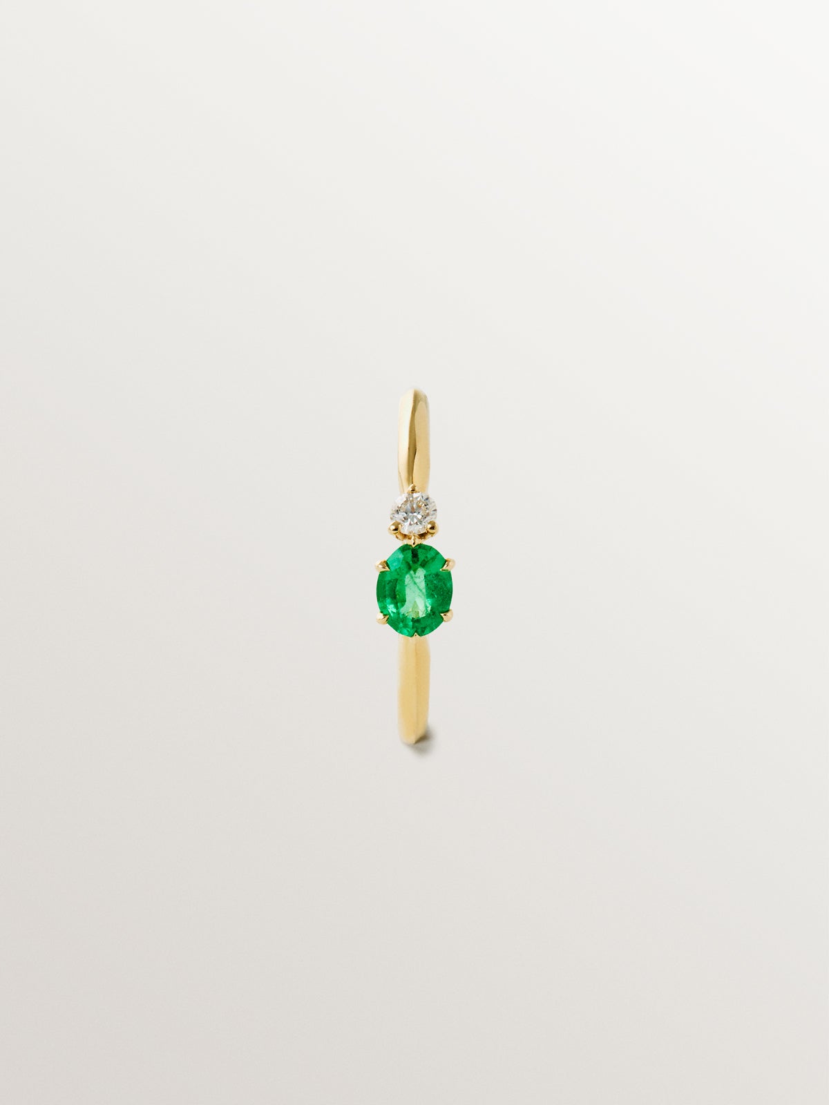 9K Yellow Gold Emerald and Diamond Single Hoop Earring