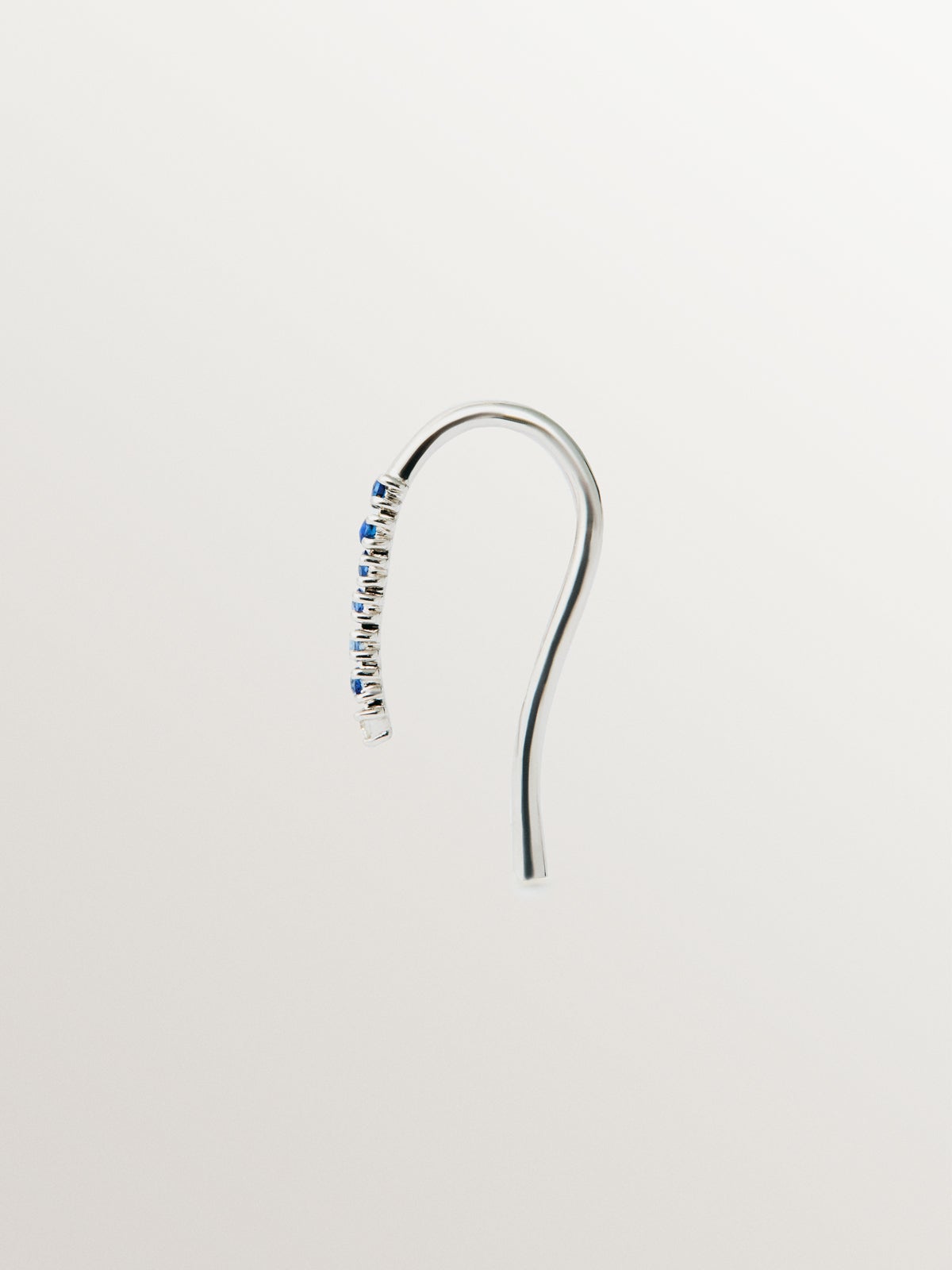 9K white gold single earring with blue sapphires and diamonds