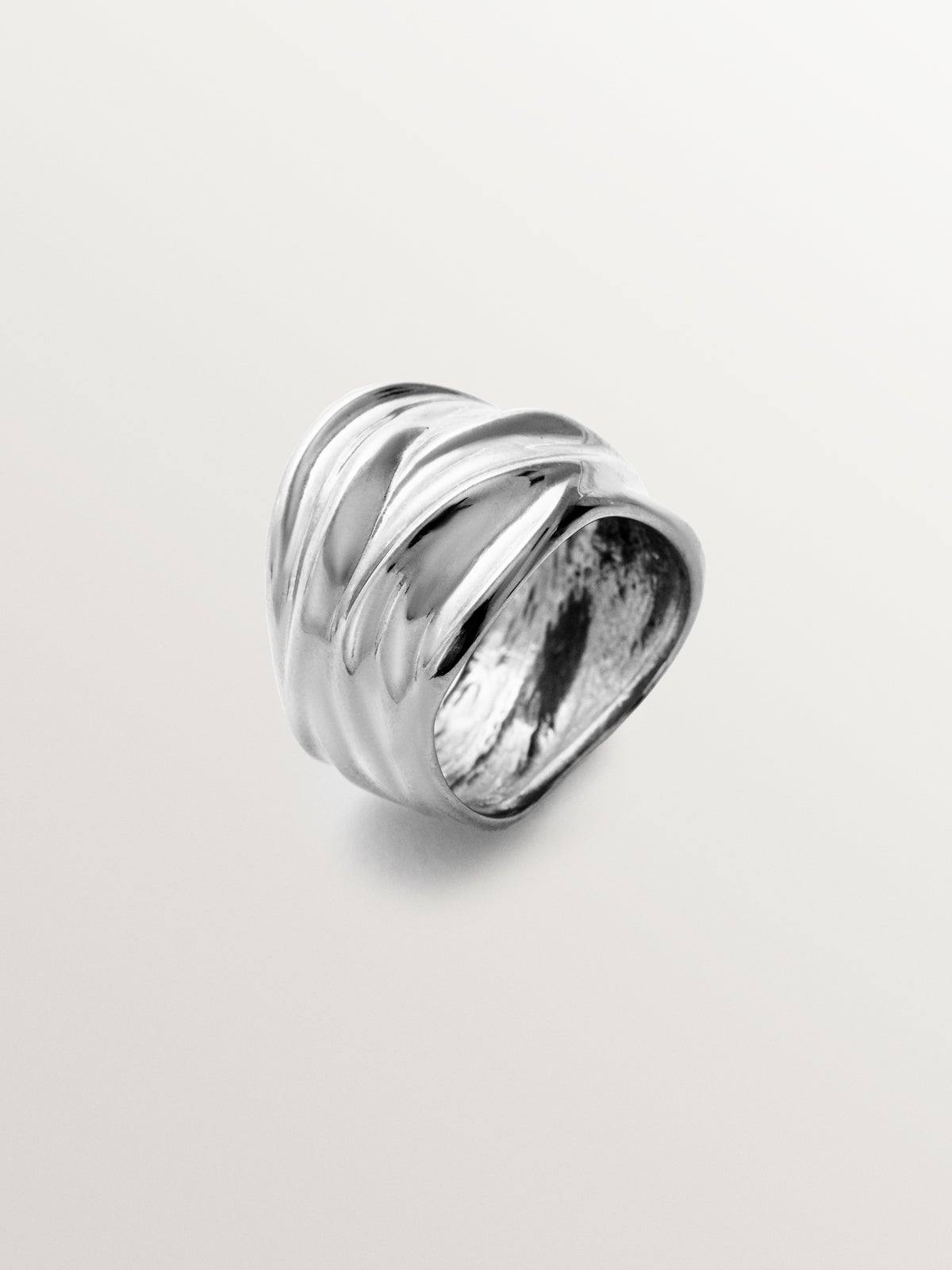 Wide textured 925 silver ring