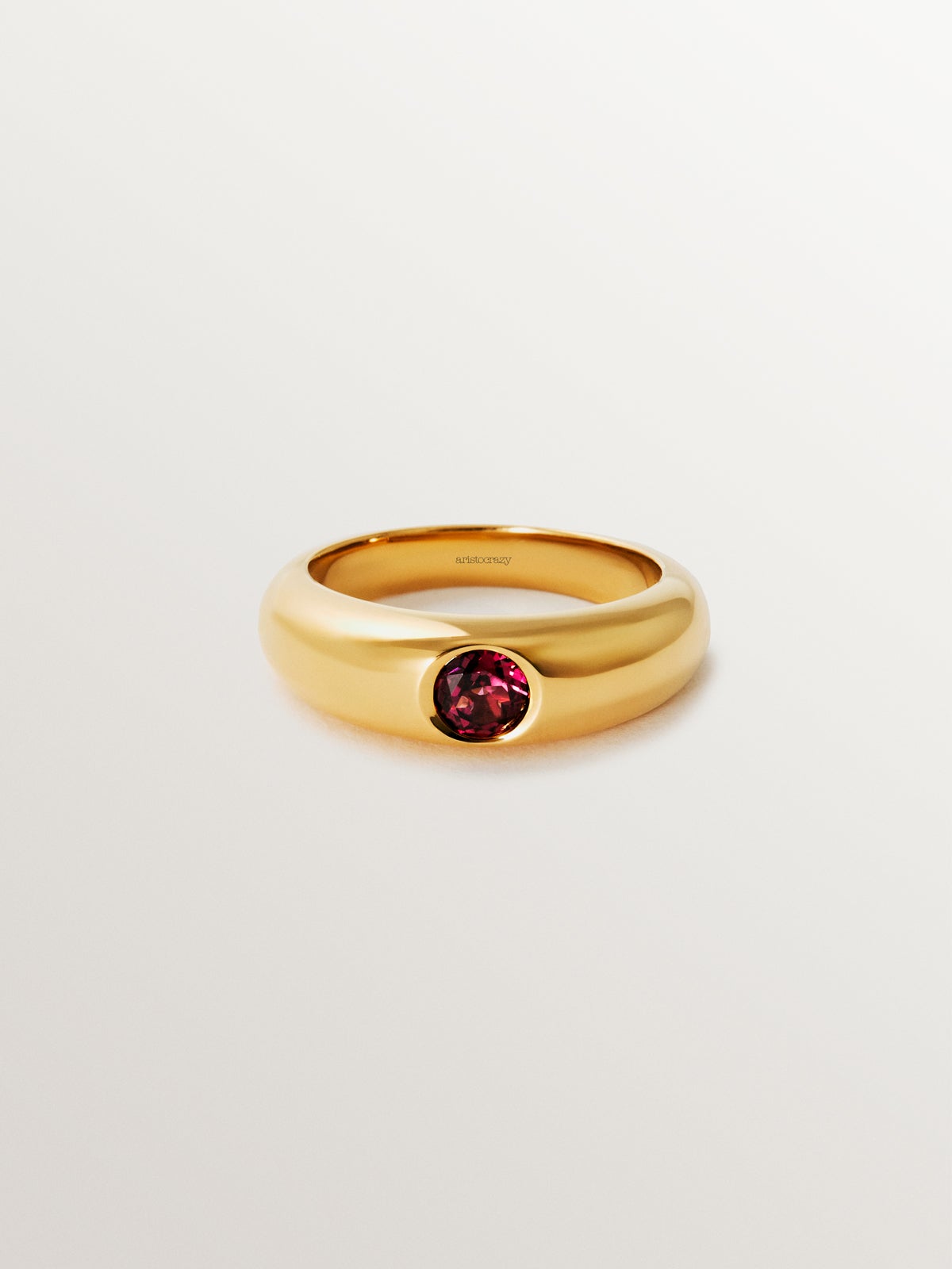 18K yellow gold plated 925 silver ring with red rhodolite
