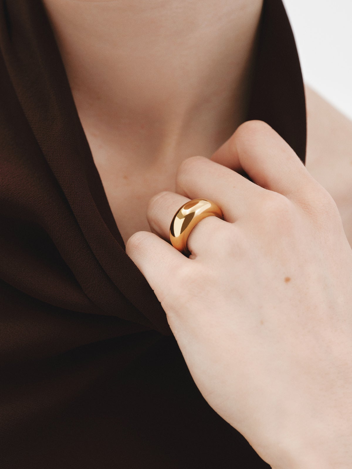 Domed 925 silver ring plated in 18K yellow gold