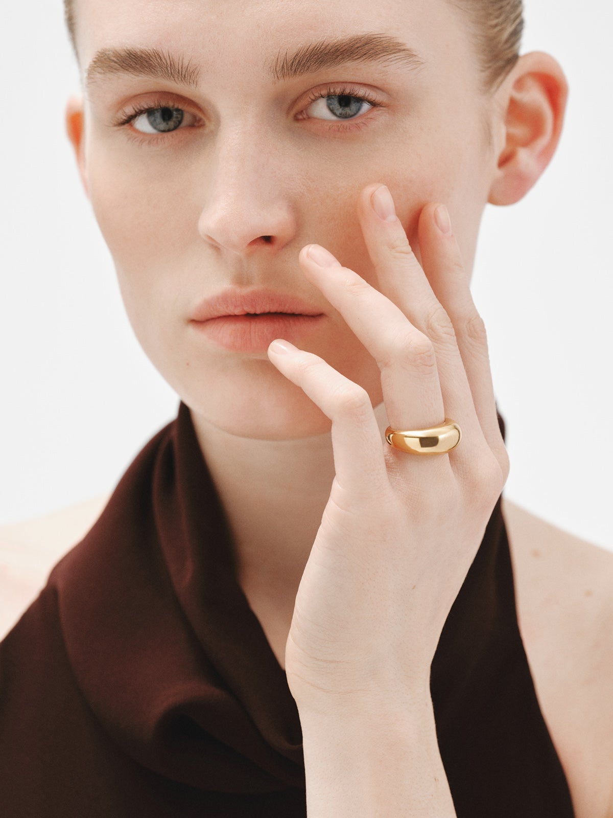 Domed 925 silver ring plated in 18K yellow gold