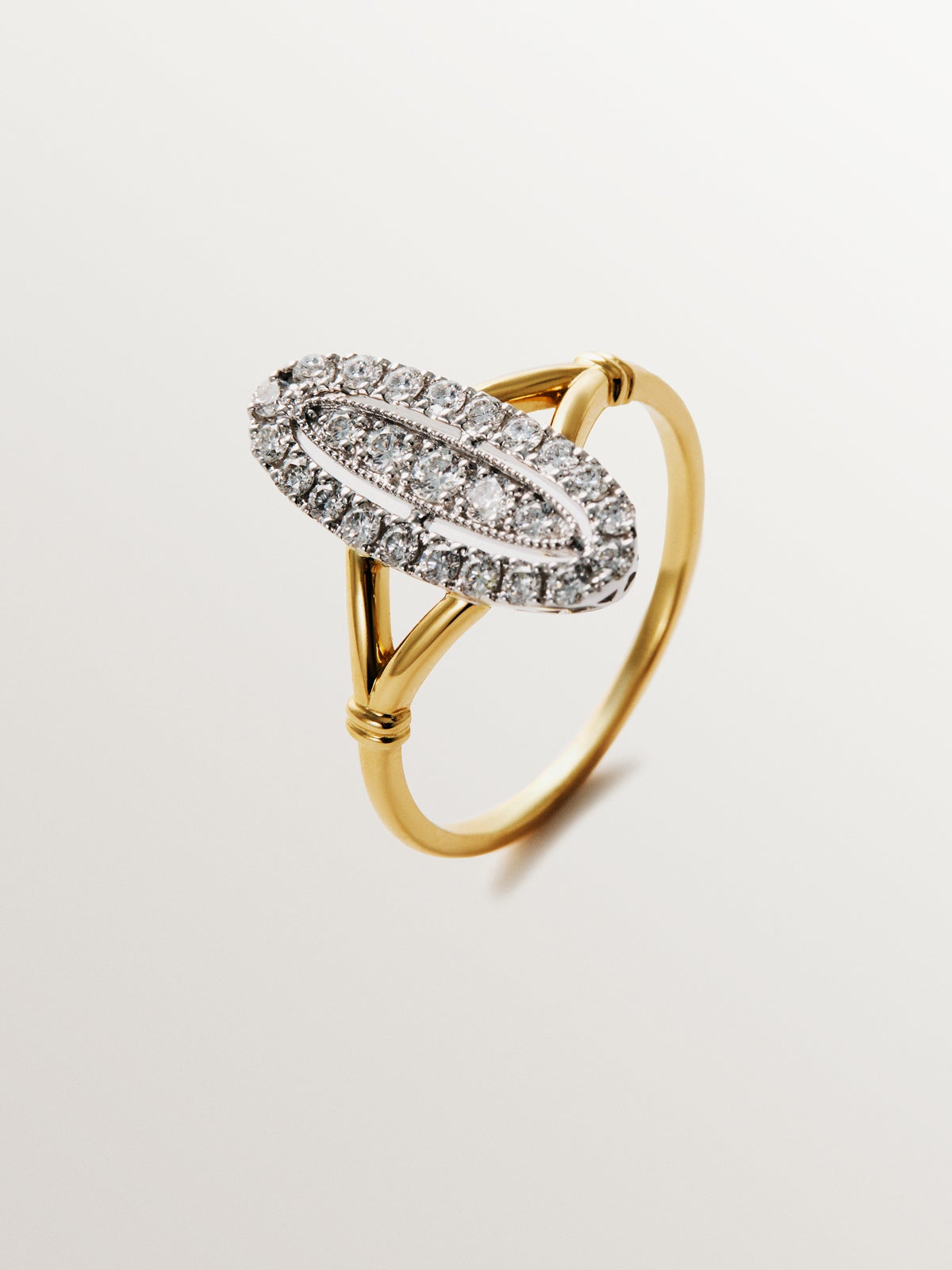 18K white and yellow gold ring paved with brilliant-cut diamonds