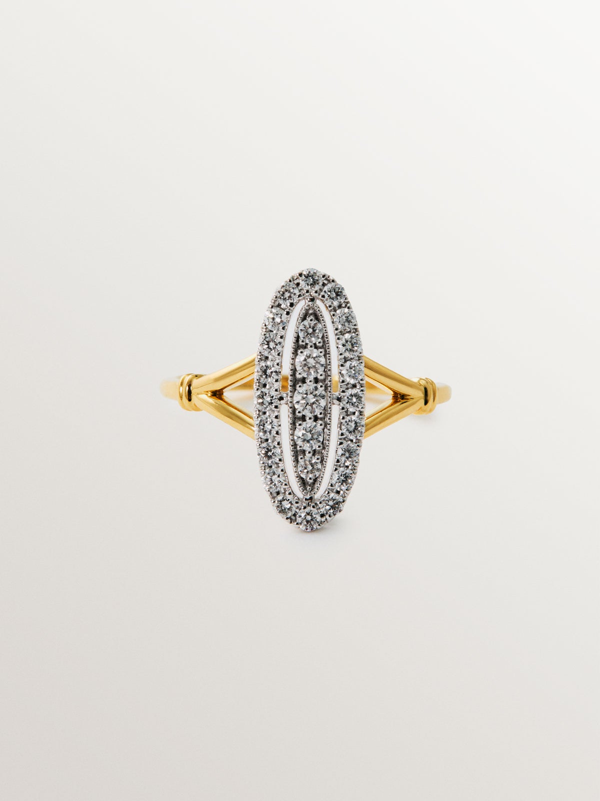 18K white and yellow gold ring paved with brilliant-cut diamonds