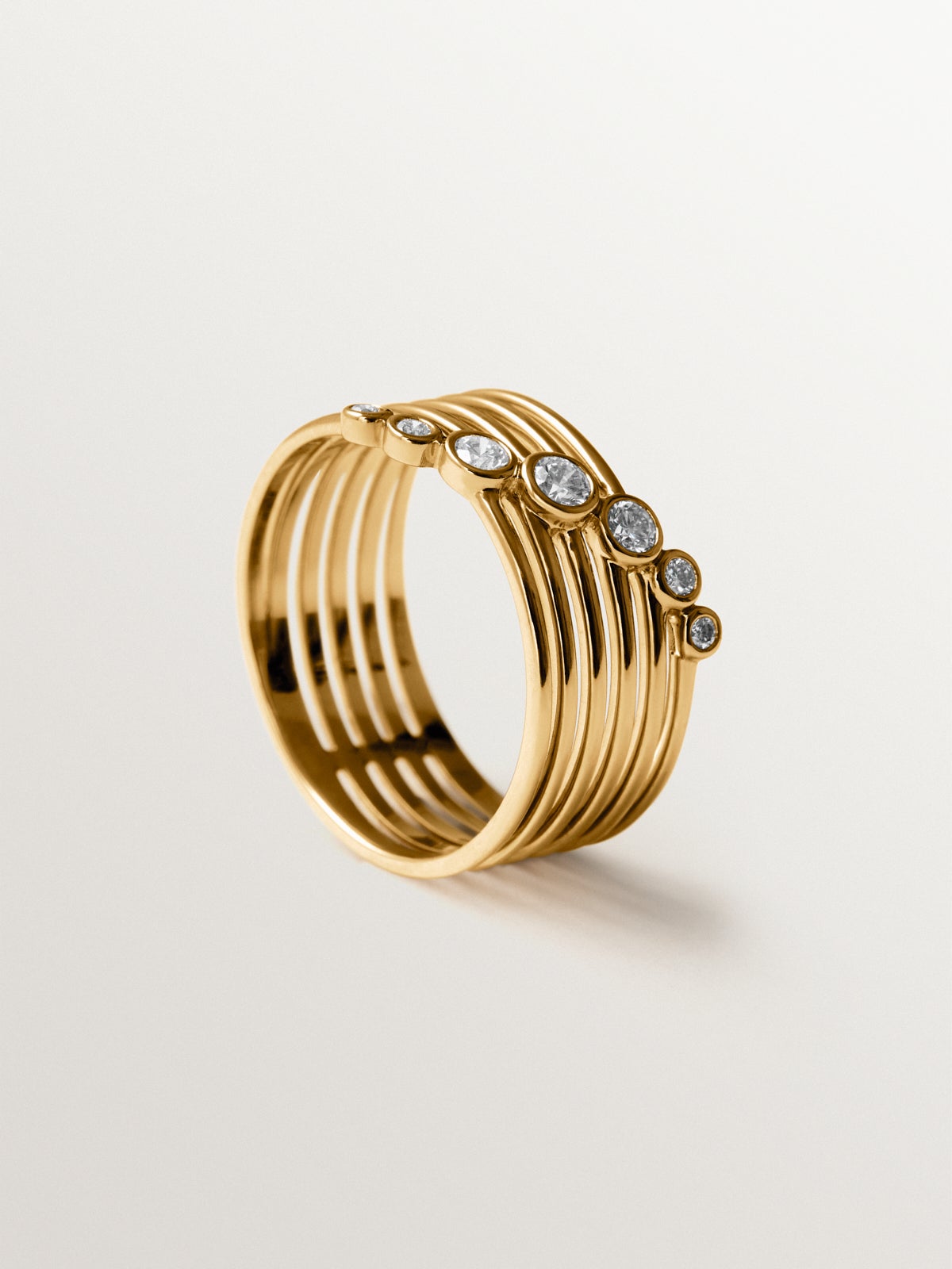 9K white and yellow gold multi-arm ring with brilliant-cut diamonds