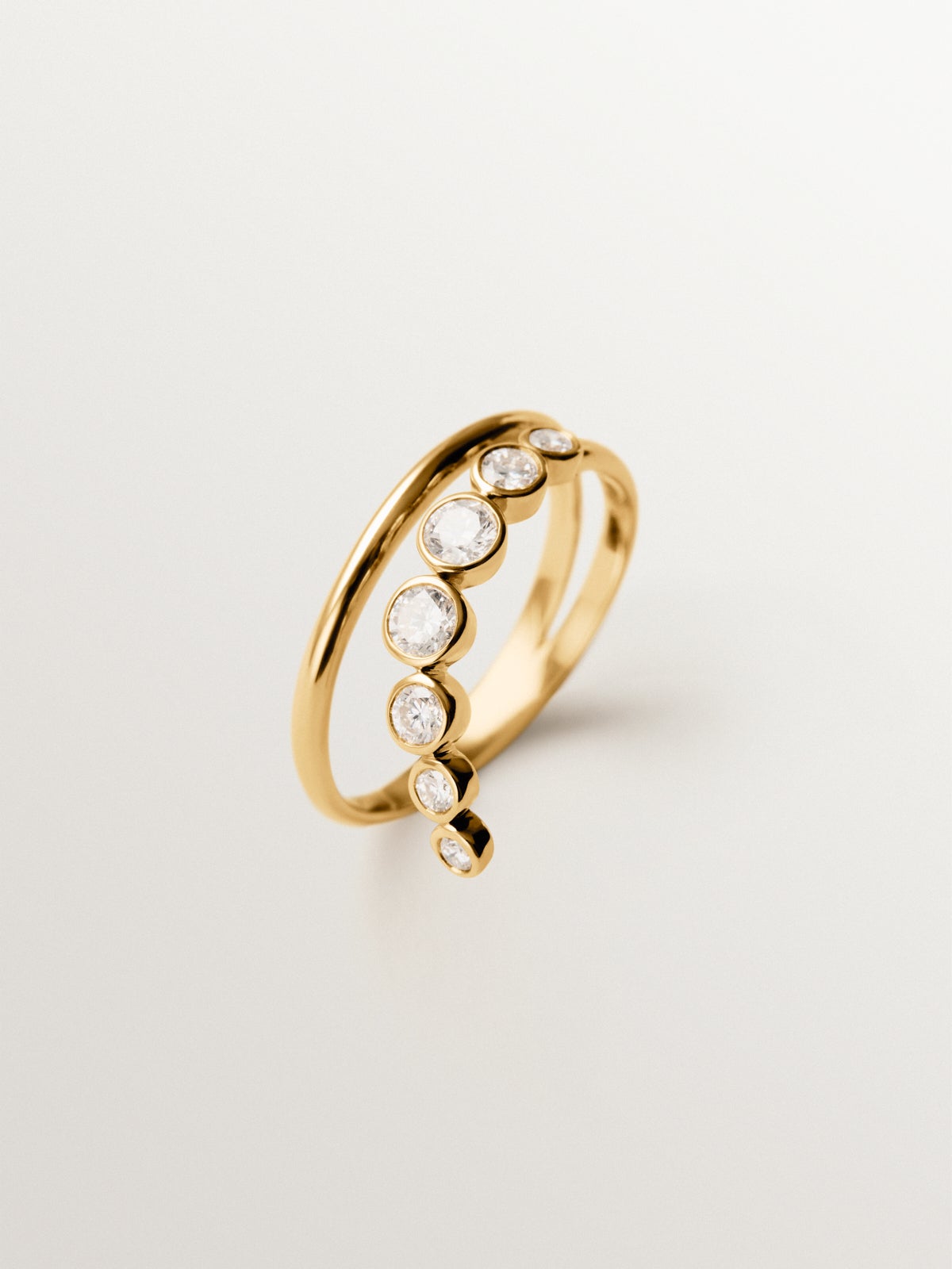 9K Yellow Gold Double Ring with Diamonds
