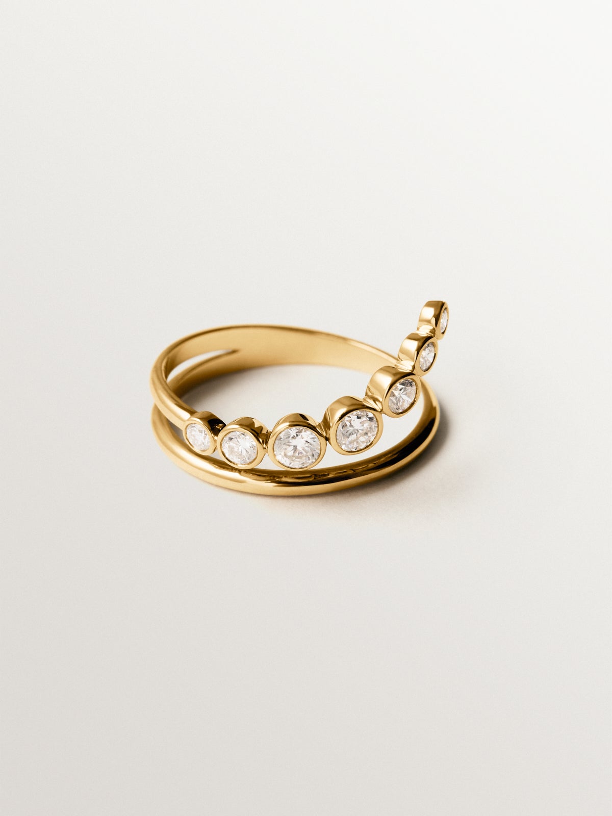 9K Yellow Gold Double Ring with Diamonds