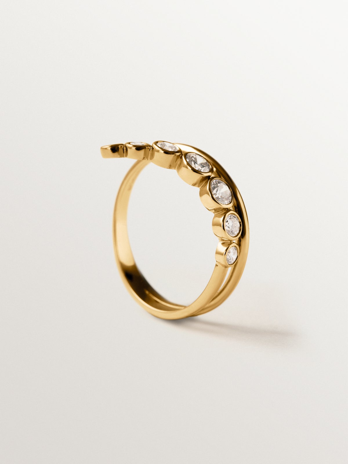 9K Yellow Gold Double Ring with Diamonds