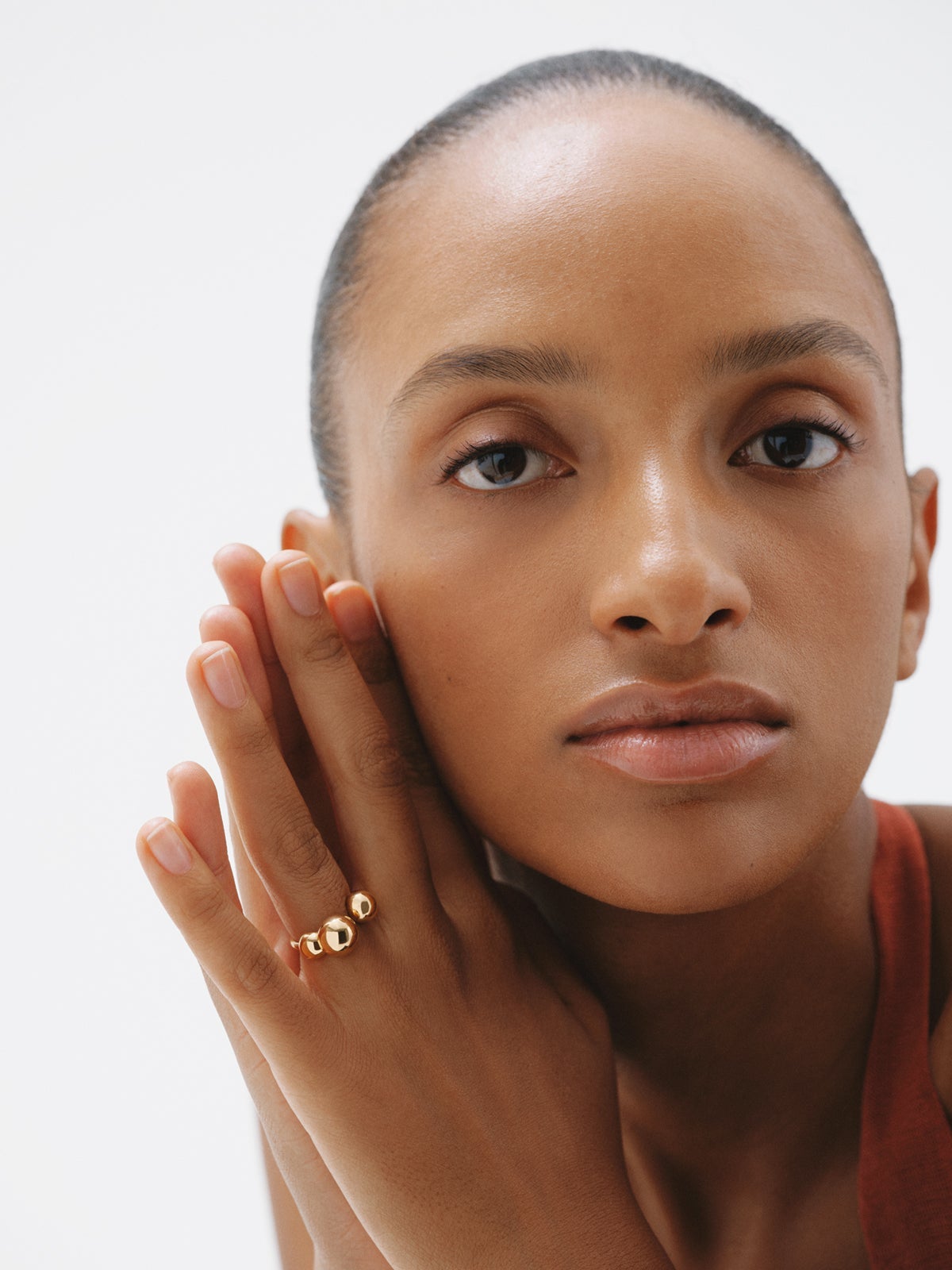 18K yellow gold plated 925 silver open ring with spheres