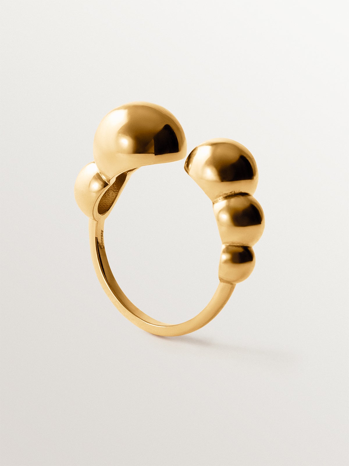 18K yellow gold plated 925 silver open ring with spheres