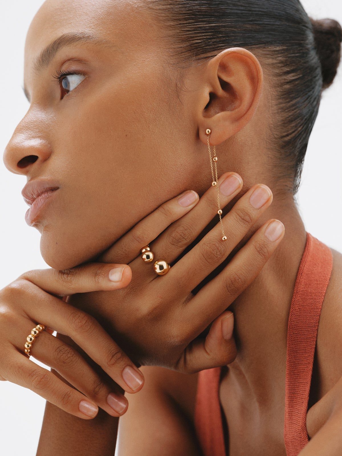 18K yellow gold plated 925 silver open ring with spheres