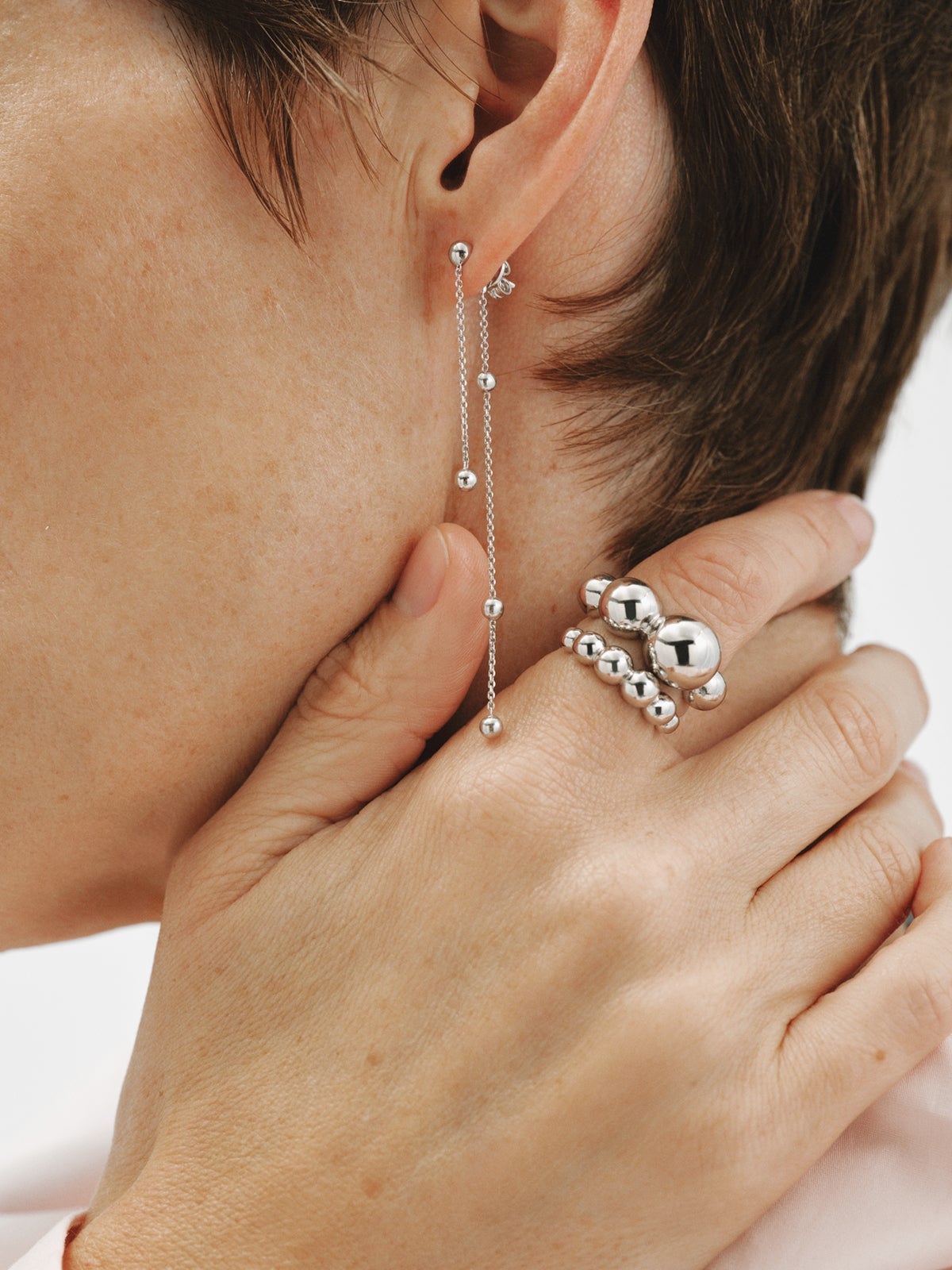 925 silver single dangling earring with spheres