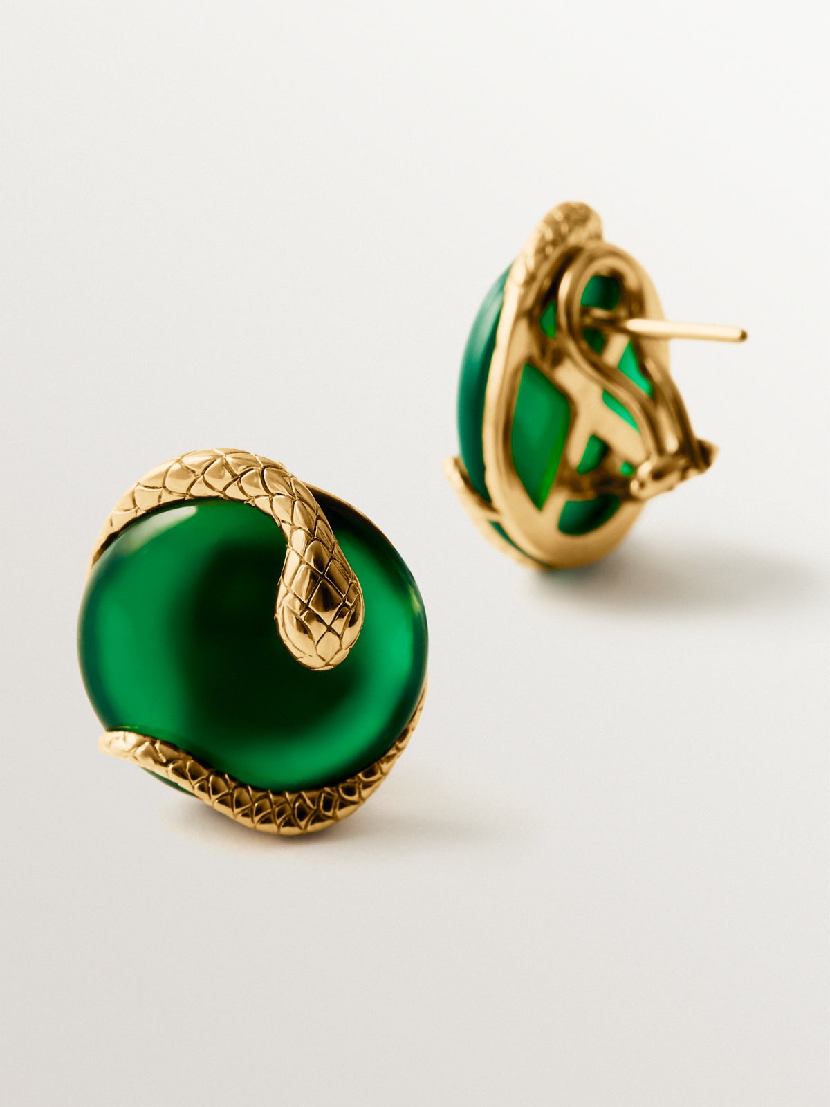 18K yellow gold plated 925 silver stud earrings with green onyx