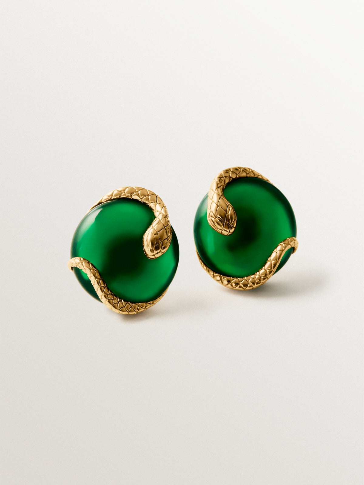 18K yellow gold plated 925 silver stud earrings with green onyx