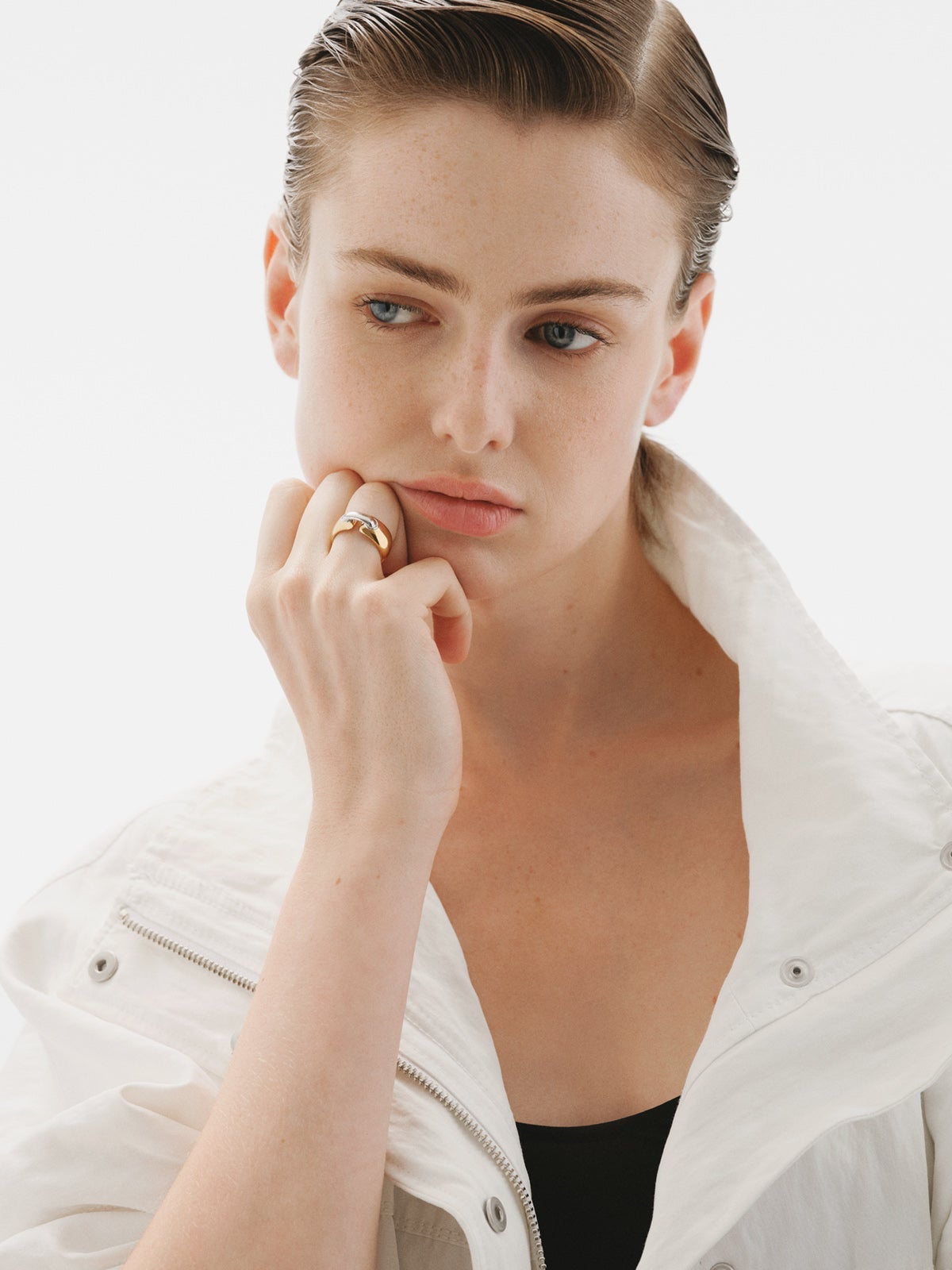 924 silver ring plated with rhodium and 18K yellow gold