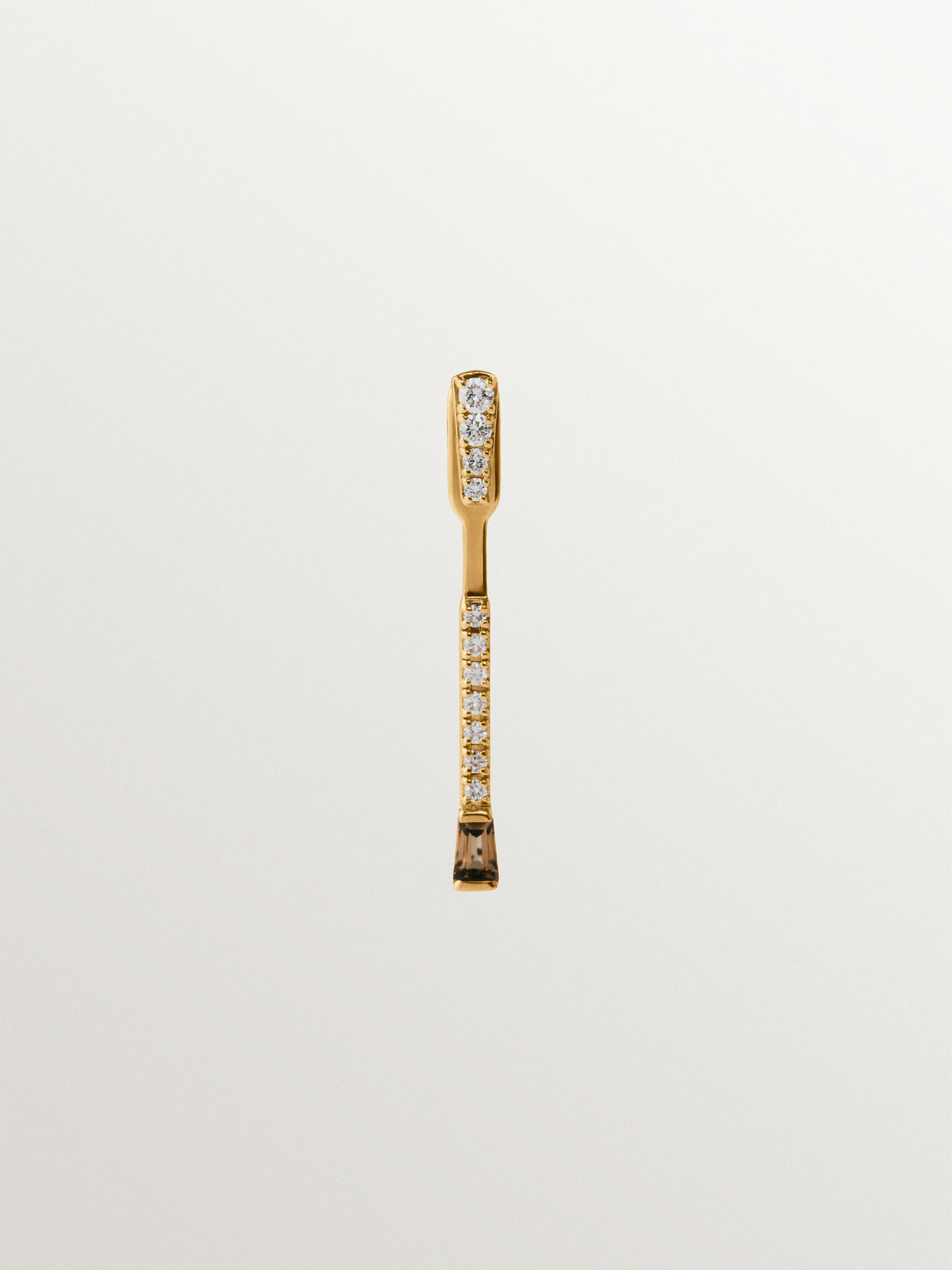 9K yellow gold single earring with diamonds and brown quartz