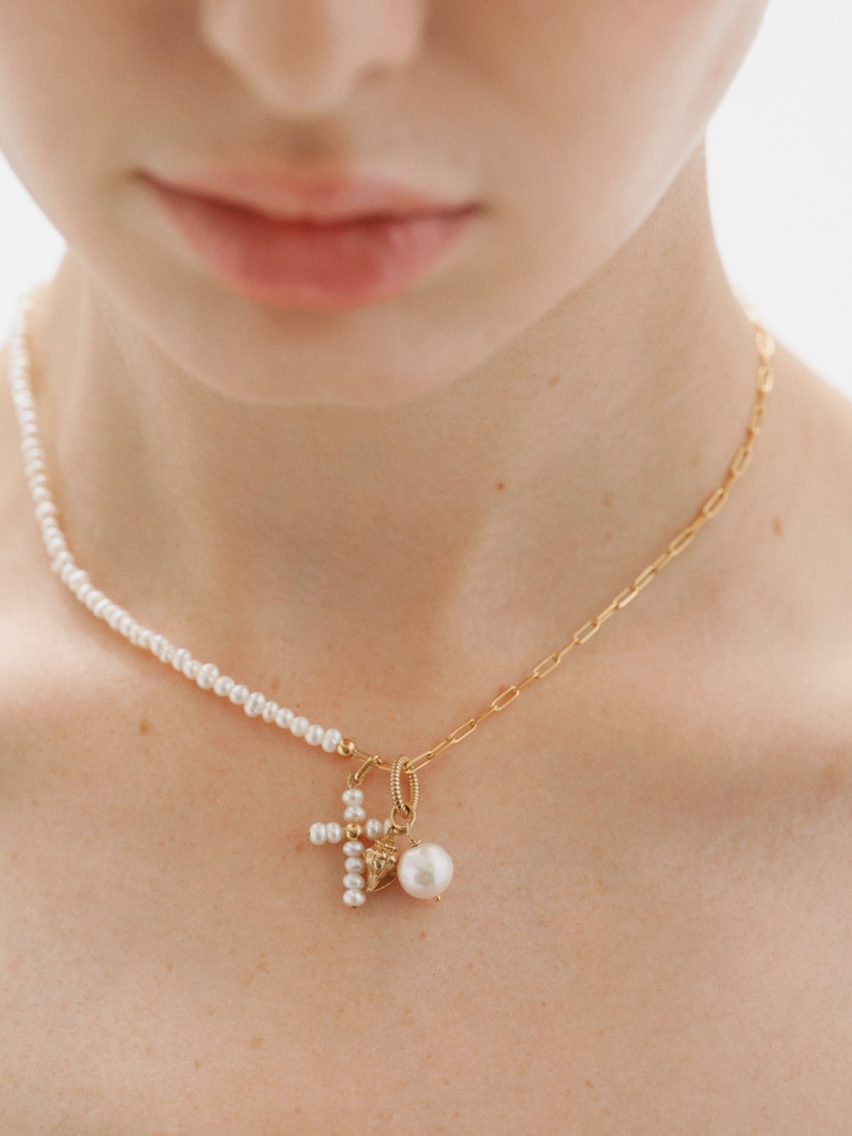 18K yellow gold plated 925 silver charm with pearl