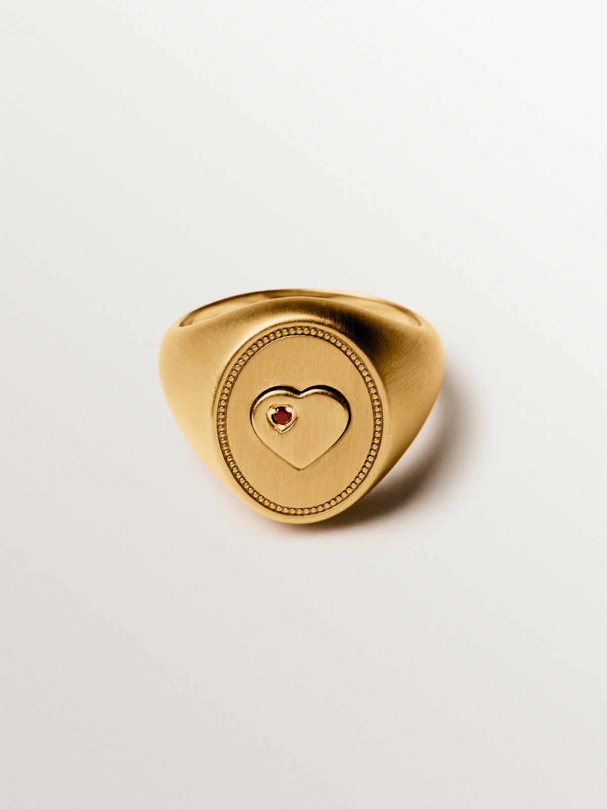18K yellow gold plated silver signet ring with rose garnet
