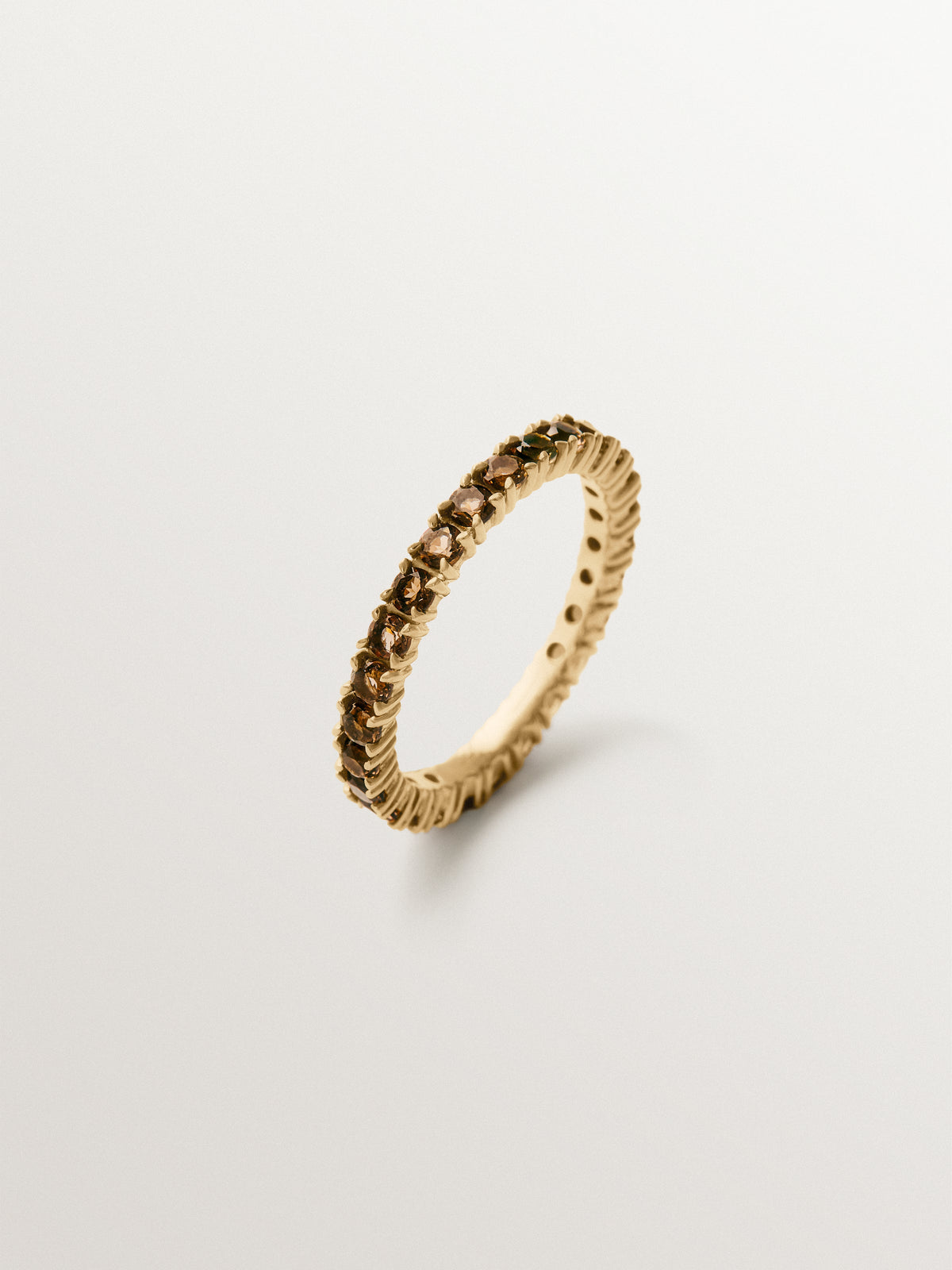 Rivière ring in 18K gold-plated 925 sterling silver with smoky quartz